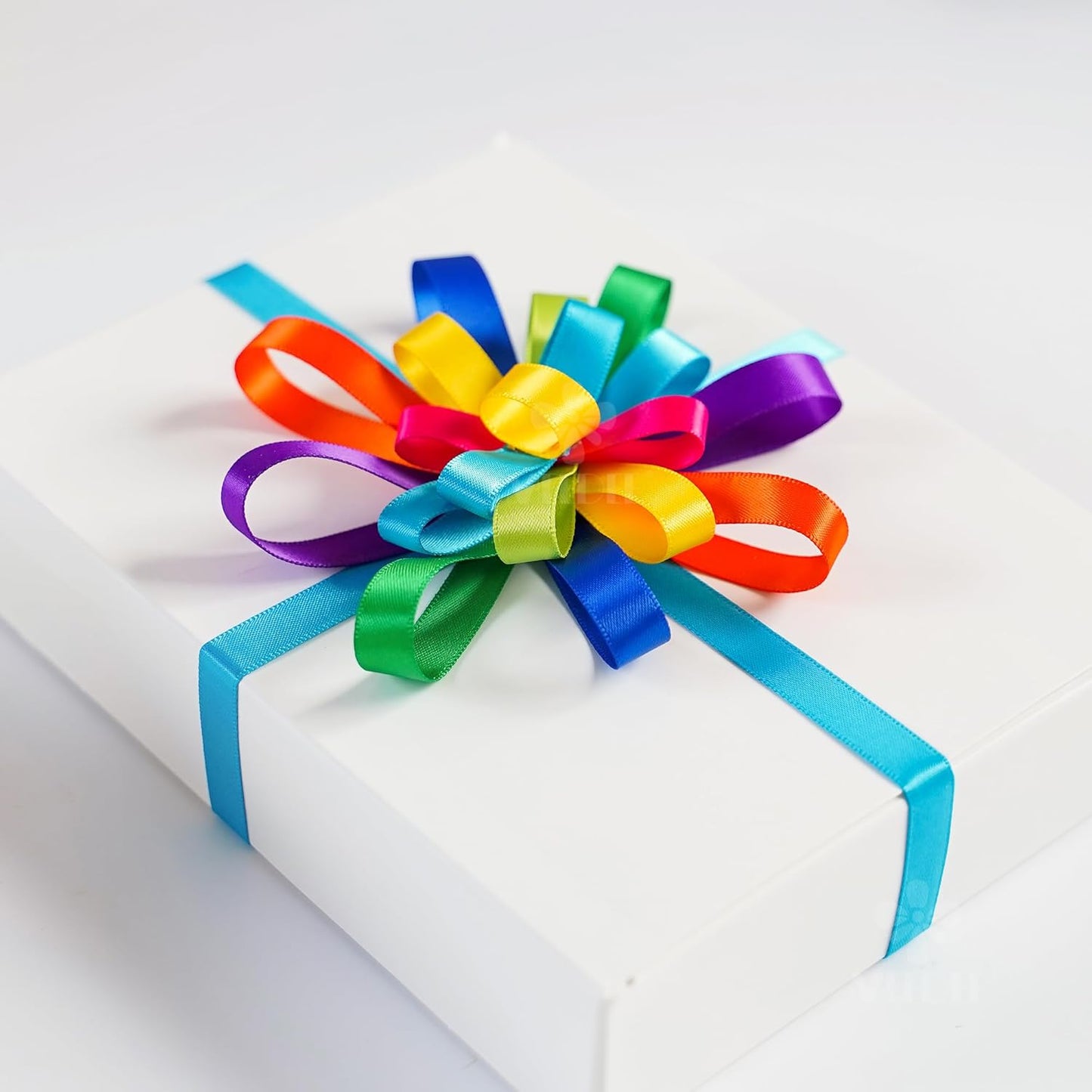 MEEDEE Rainbow Ribbon Solid Color Assortment 10 Colors Double Face Satin Ribbon for Gift Wrapping Happy Birthday Party Decorations, 3/8" X 5 Yard Each Total 50 Yds Per Package