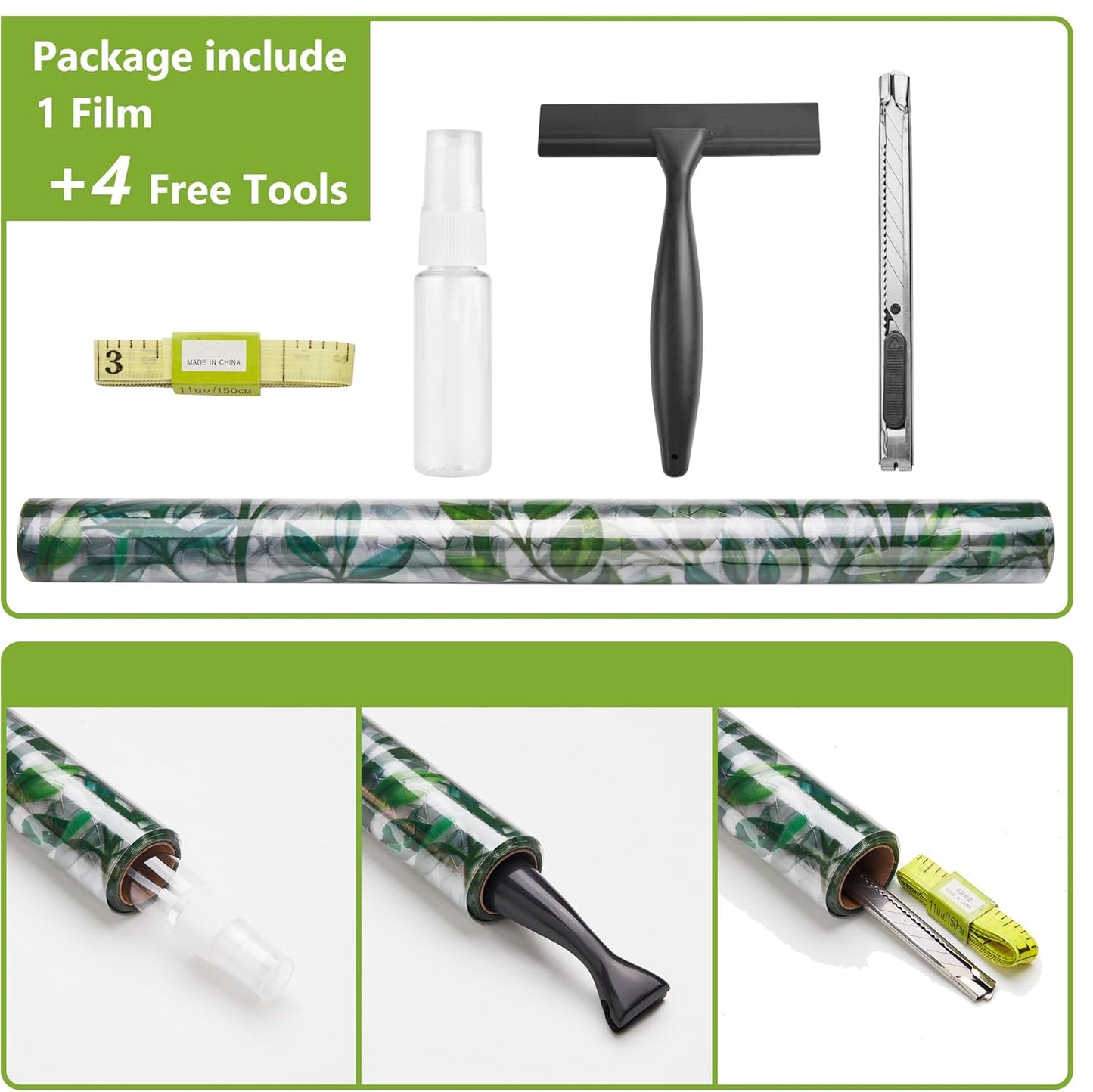 NINETREX Stained Glass Window Film 3D Decorative Cling, Sun Blocking Static Cling Removable Film for Glass Door, Home Decor Window Cover Non-Adhesive 29.5 x 157.4 inches, Leaf