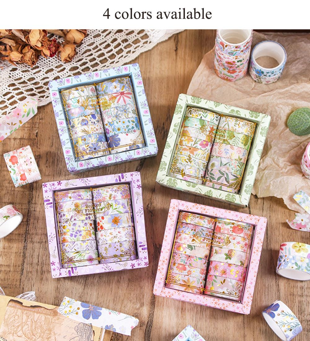 MAFELOE 2 Meters Long 12 Rolls Washi Tape Set, Decorative Adhesive Supplies for Scrapbook Journaling Junk Bullet Art Collage-Floral Print Series-Blue (HZ-3Y-SHMJ-01)