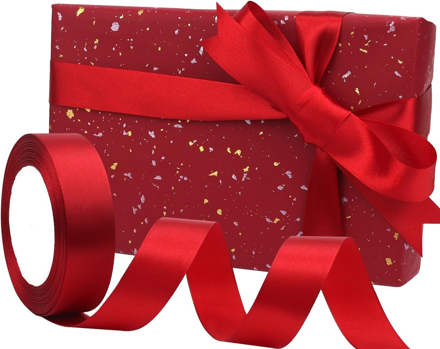 Deep red Solid Satin Ribbon 1 Inch 25 Yards Solid Polyester Fabric Ribbon for Gift Wrapping Wedding Christmas Baby Shower Birthday Party Decoration Handmade Immortal Flower Craft