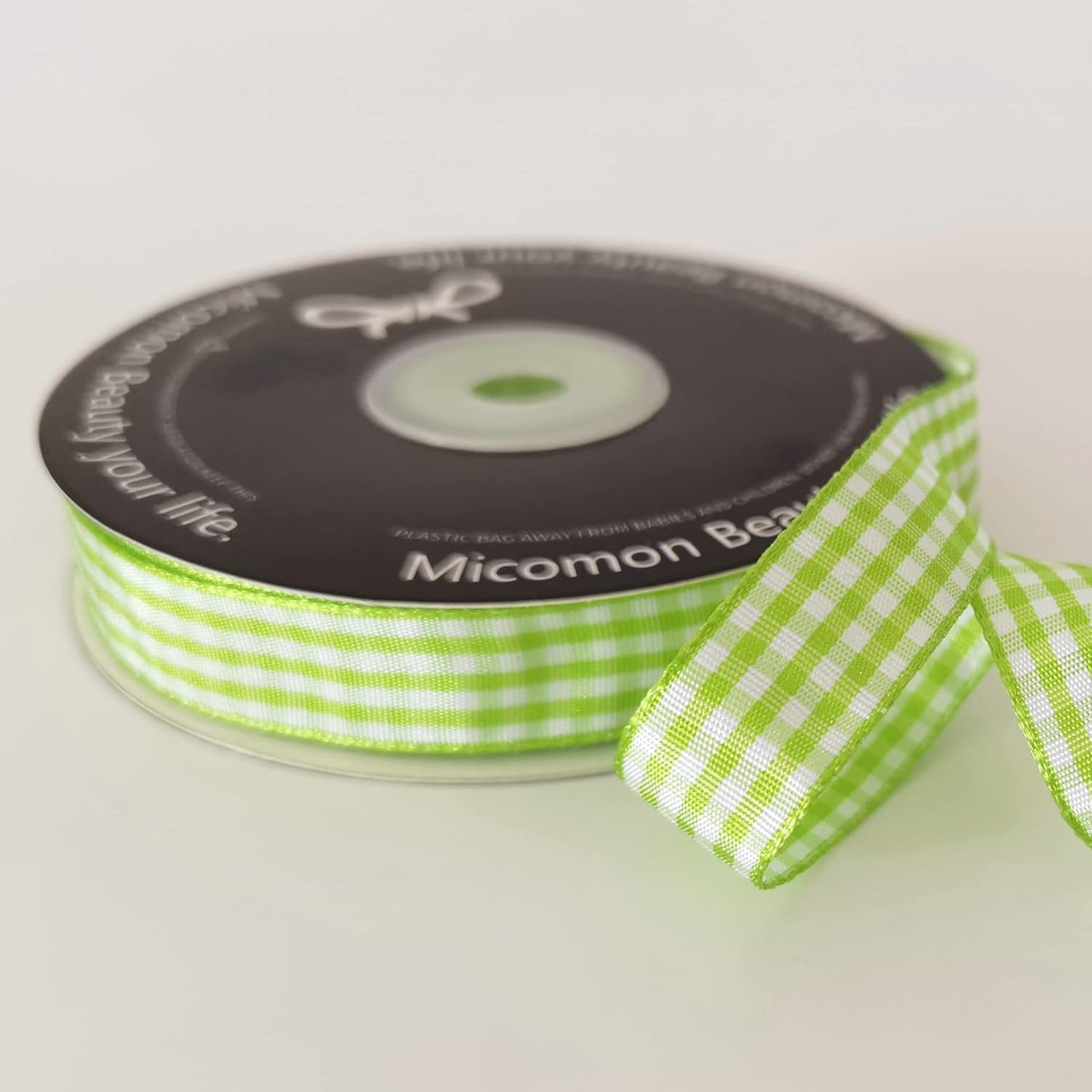 Apple Green Light Green Gingham Plaid Checked Ribbon 25 Yards Each Roll 100% Polyester (5/8",Apple.Green)