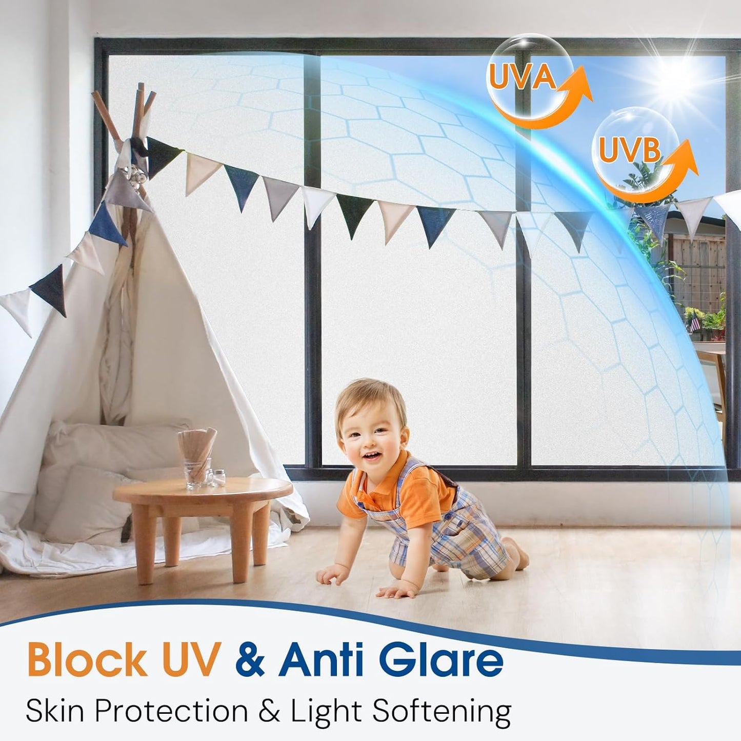 Homein Frosted Glass Window Privacy Film with Tools UV Blocking Privacy Film for Glass Windows, Static Cling No Glue Removable Reusable Anti Glare for Home Day and Night, Pure 17.5x78.7 inch