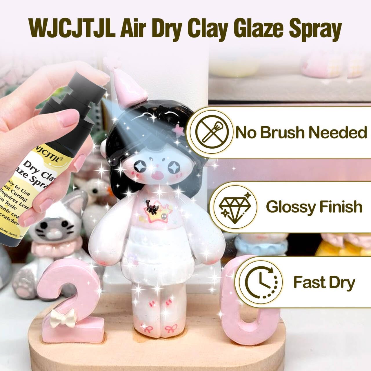 WJCJTJL Air Dry Clay Glaze Spray, Air Dry Clay Varnish – Quick Sealing, Waterproof, Shine Enhancer & Crack & Dust Resistant – 30-Minute Drying Time – Accessories Tool for Air Dry Clay Crafts (1 Pack)