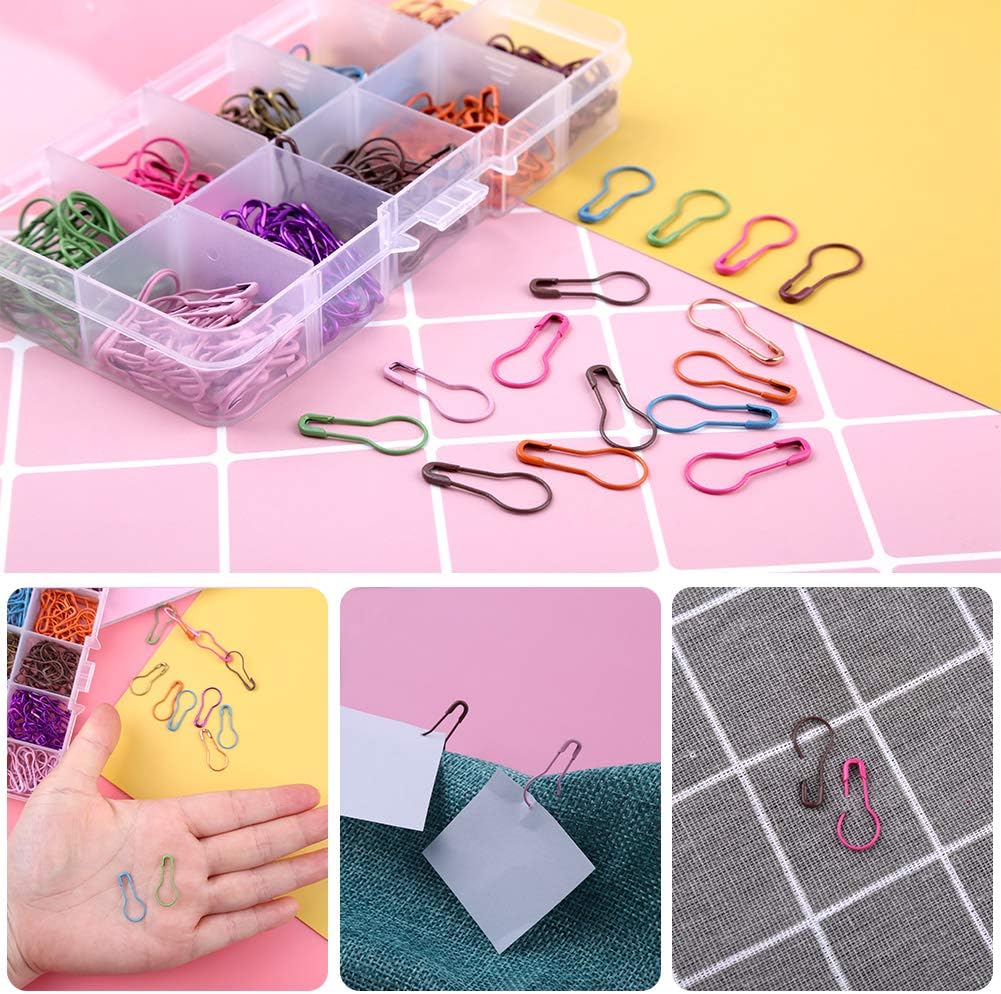 Mayboos 300 Pieces Safety Bulb Pins,10 Colors Calabash Crochet Stitch Markers, Metal Safety Pins for Knitting and DIY Project with Storage Box