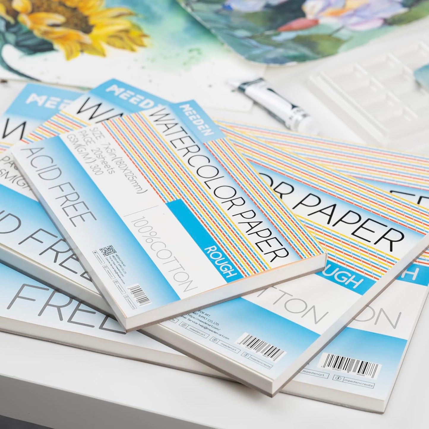 MEEDEN Watercolor Paper Block, 100% Cotton Watercolor Paper Pad of 20 Sheets, 140lb/300gsm, Acid-Free Art Paper for Watercolor, Gouache, Ink and More, 9" x 12" Rough Grain