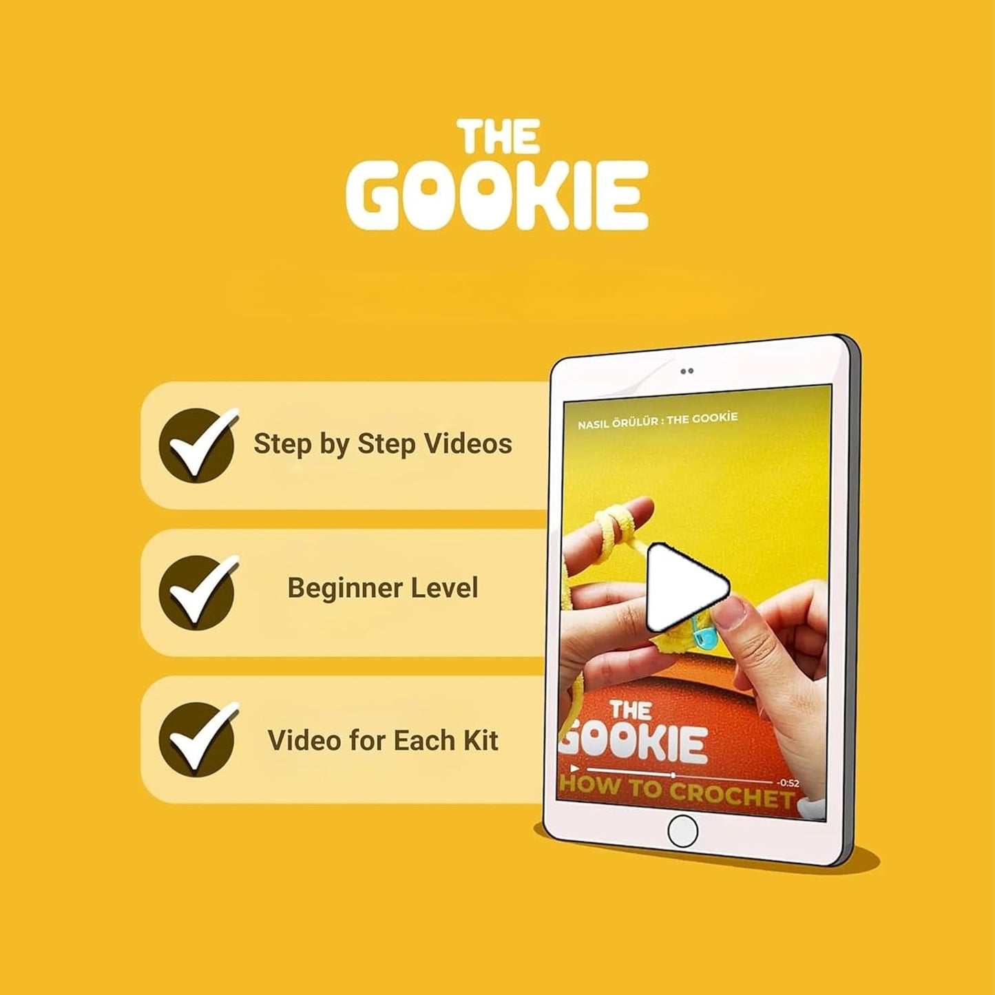 The Gookie Amigurumi Crochet Kit for Beginners β DIY Crochet Kit with Yarn, Hook, Eyes & Stuffing β Easy Starter Set with Video Tutorials β Cute Plush Toy Craft Gift for Kids, Teens & Adults (Hamster)