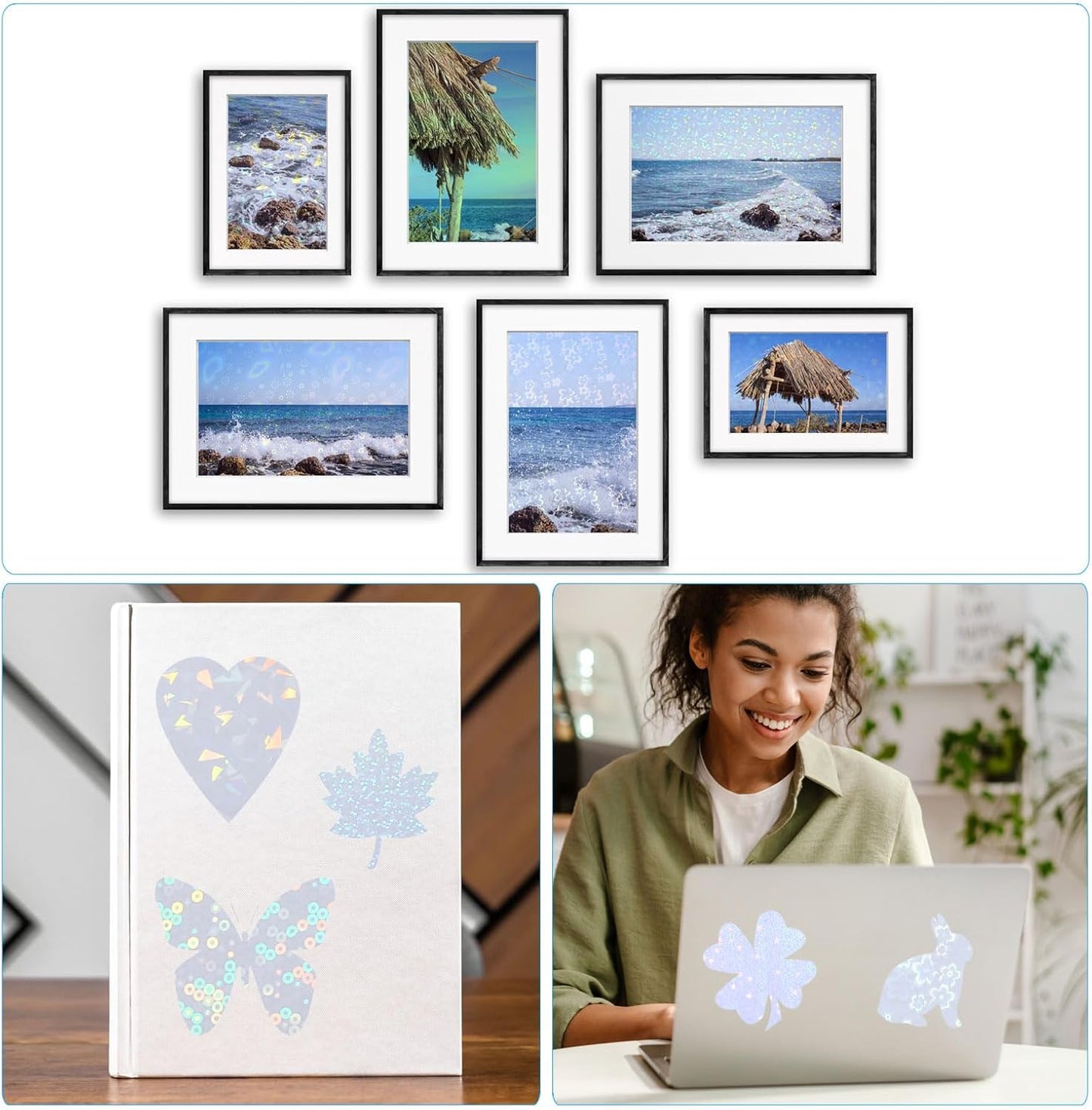 PATIKIL 11.7x8.3" Holographic Sticker Paper, 20Sheets A4 Polypropylene Self-Adhesive Transparent Waterproof Laminate Overlay Film for Photo Cards Scrapbook Decorations, Pentagram