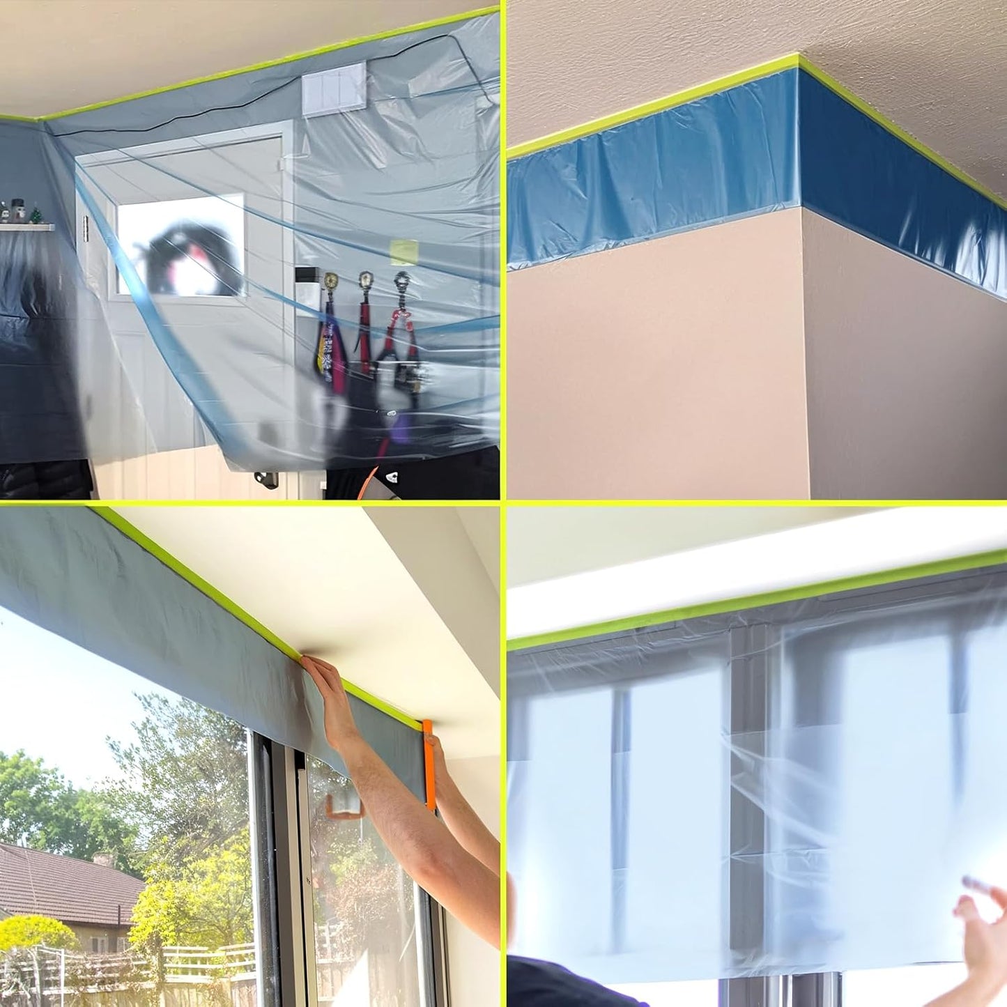 Pre-Taped Masking Film for Painting - 22" x 66' Painters Plastic Sheeting with Automotive Paint Tape and Drape for Covering Cars, Walls, Windows and Furniture Protection (4 Rolls)