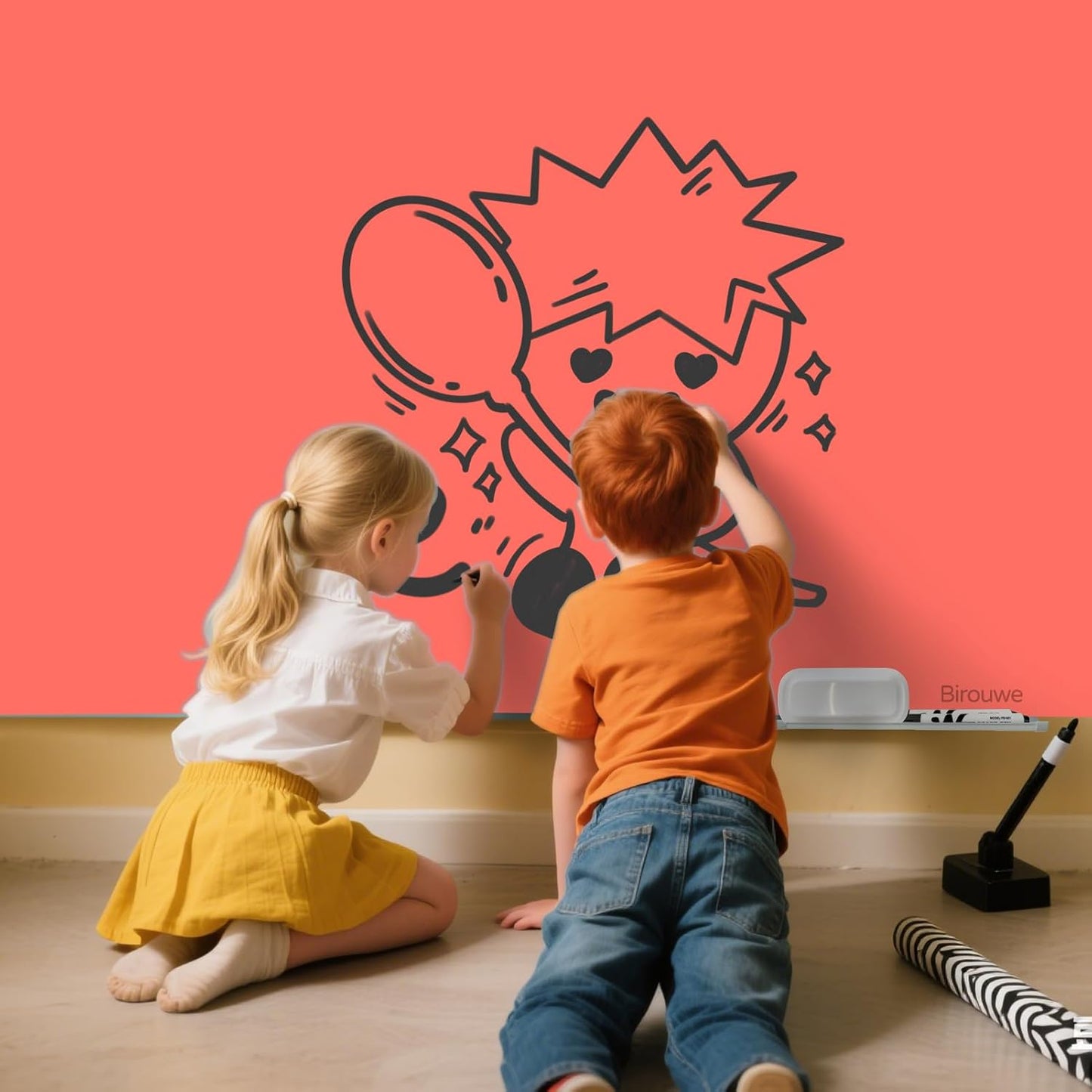 Magnetic Glass Whiteboard - Glass Dry Erase Board 48"x36" Large Frameless Glass Board for Walls Office School and Home, Red