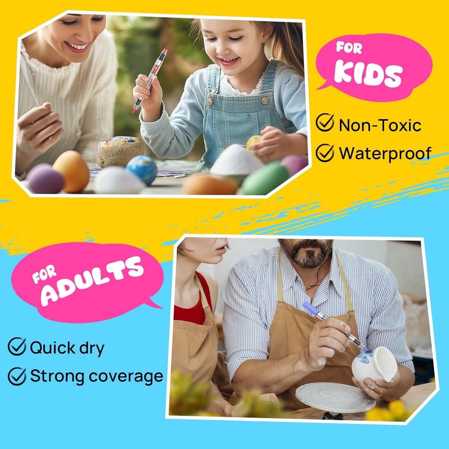 12 Automatic Ink Control Acrylic Paint Markers Dual Tip, No Bleed Brush Medium Tip Acrylic Paint Pens For Rock Painting, Wood, Fabric, Canvas, Glass, Plastic, Art Painting Supplies Kit