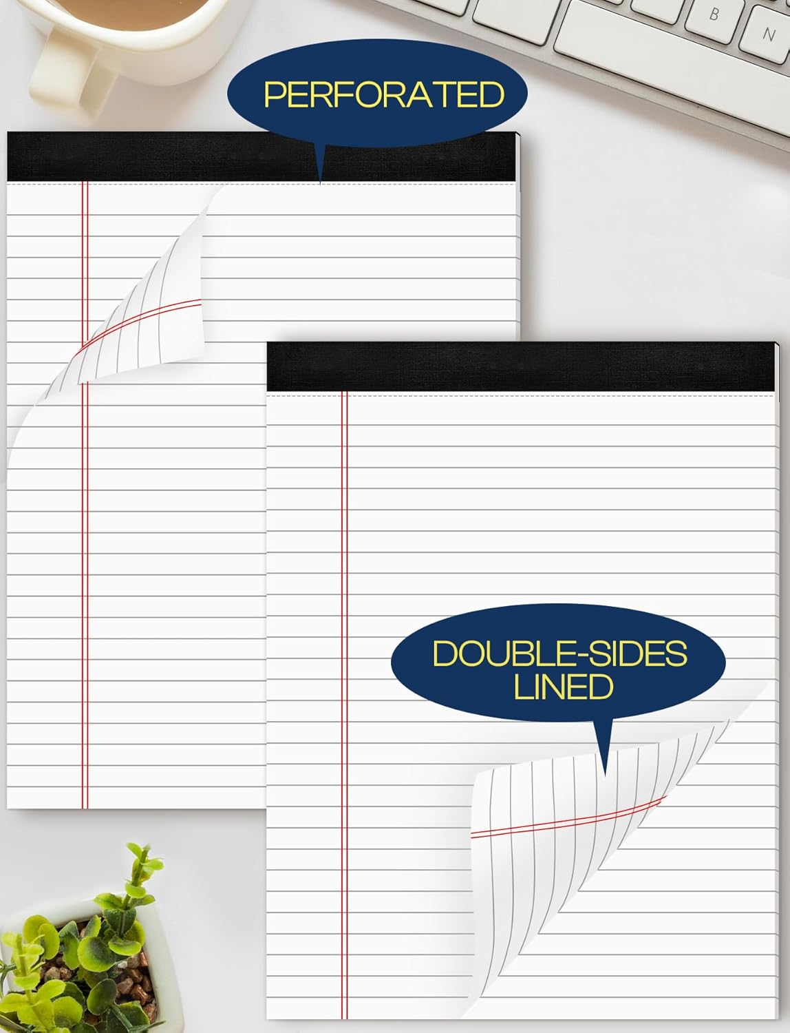 3 Pack Legal Pads 8.5 x 11 White Notepads Paper Tablets- Note Pads 8.5 x 11 Wide Ruled Pads of Paper, Writing Pads 8.5 x 11, Lined Paper Pads 8.5 x 11, Legal Notepads 8.5 x 11 In with 30 Sheets/Pad