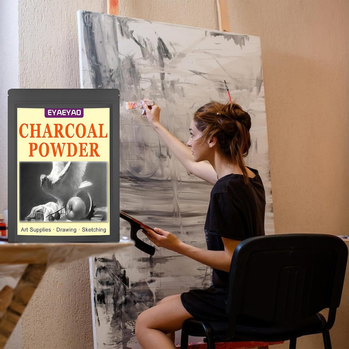 Premium Charcoal Powder for Drawing and Art, Drawing Charcoal for Sketching, Shading, Blending with Beginners & Pro Artists - 4 Ounces