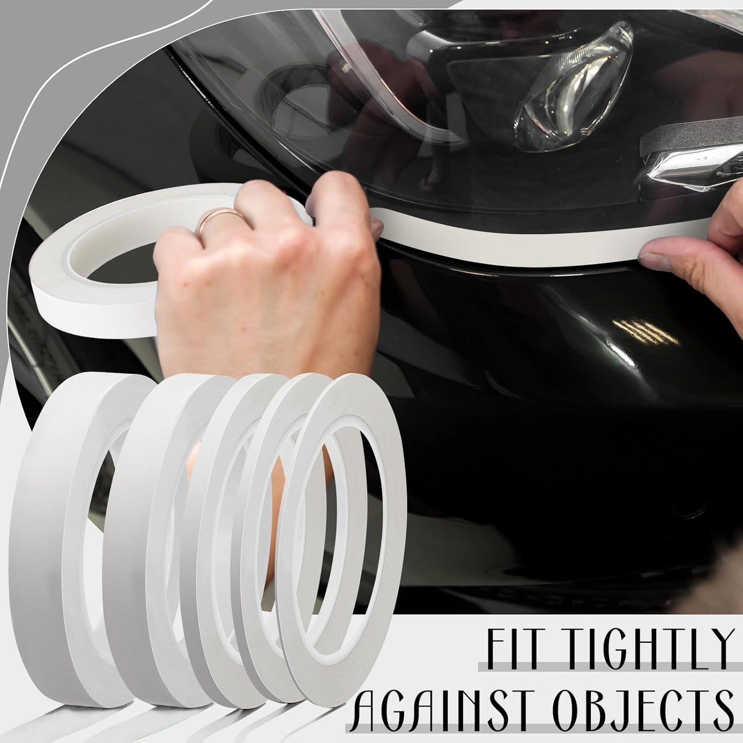 Xuniea 5 Rolls of Vinyl Tape Masking Tape Automotive Car Auto Paint for Curves, High Temperature Vinyl Low Tack(White,1/16, 1/8,1/4, 1/2, 3/4 Inch)