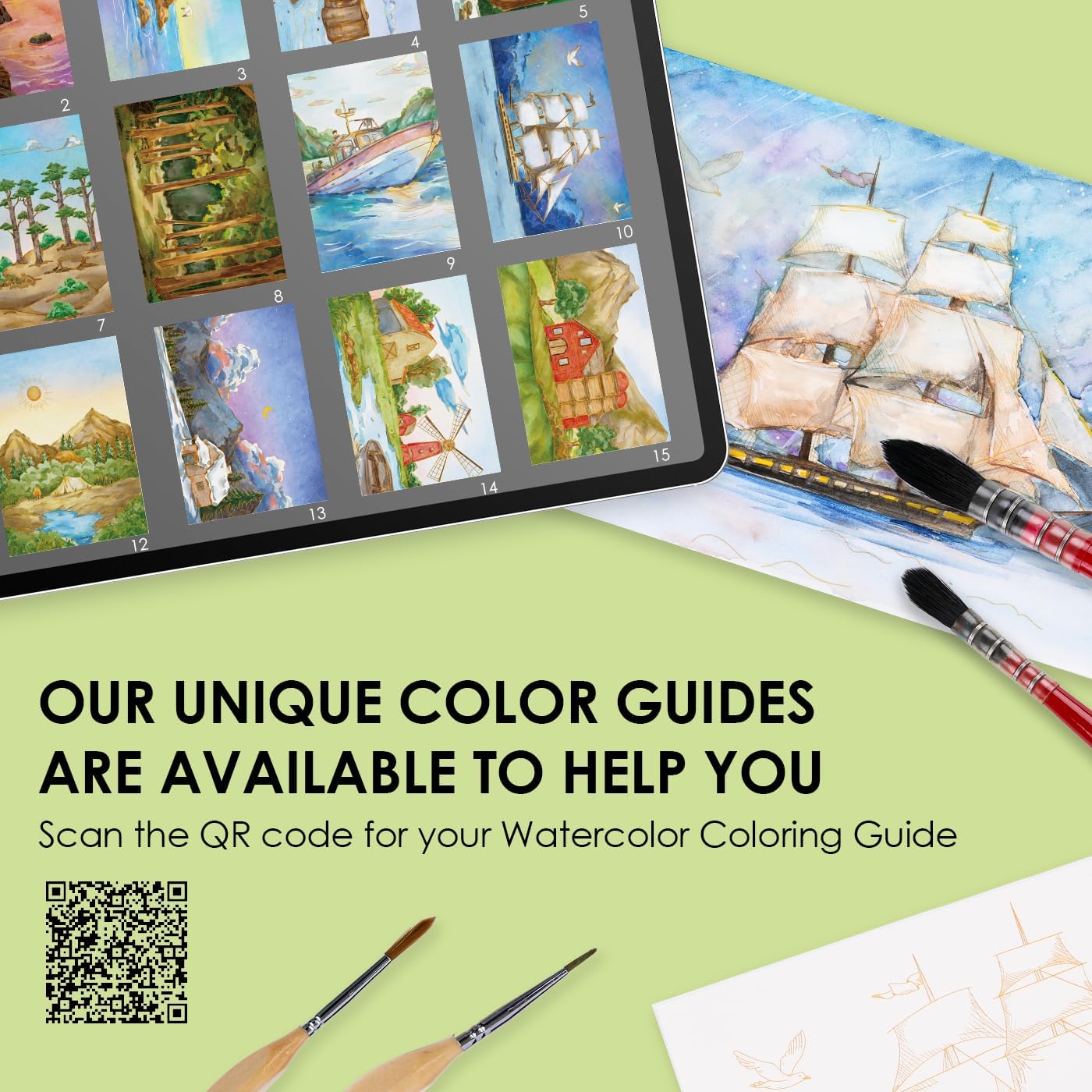 Grabie Watercolor Coloring Book, 15 Sheets A5 (8.3 x 5.8),Watercolor Book for Adults: Ignite Your Artistic Expression on 100% Cotton Paper (Land-Scape)