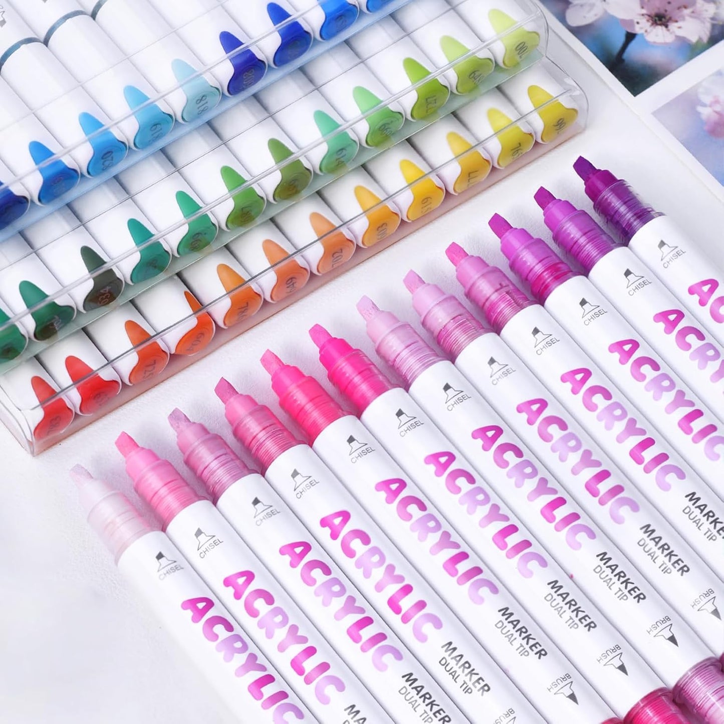 kander 12 Colors Dual Tip Acrylic Paint Markers, Blue Color — Extra Fine & Soft Brush Pen Set with Direct Ink Flow for Sketching, Detailing, Coloring on Wood, Canvas, Rock, Glass, DIY Crafts