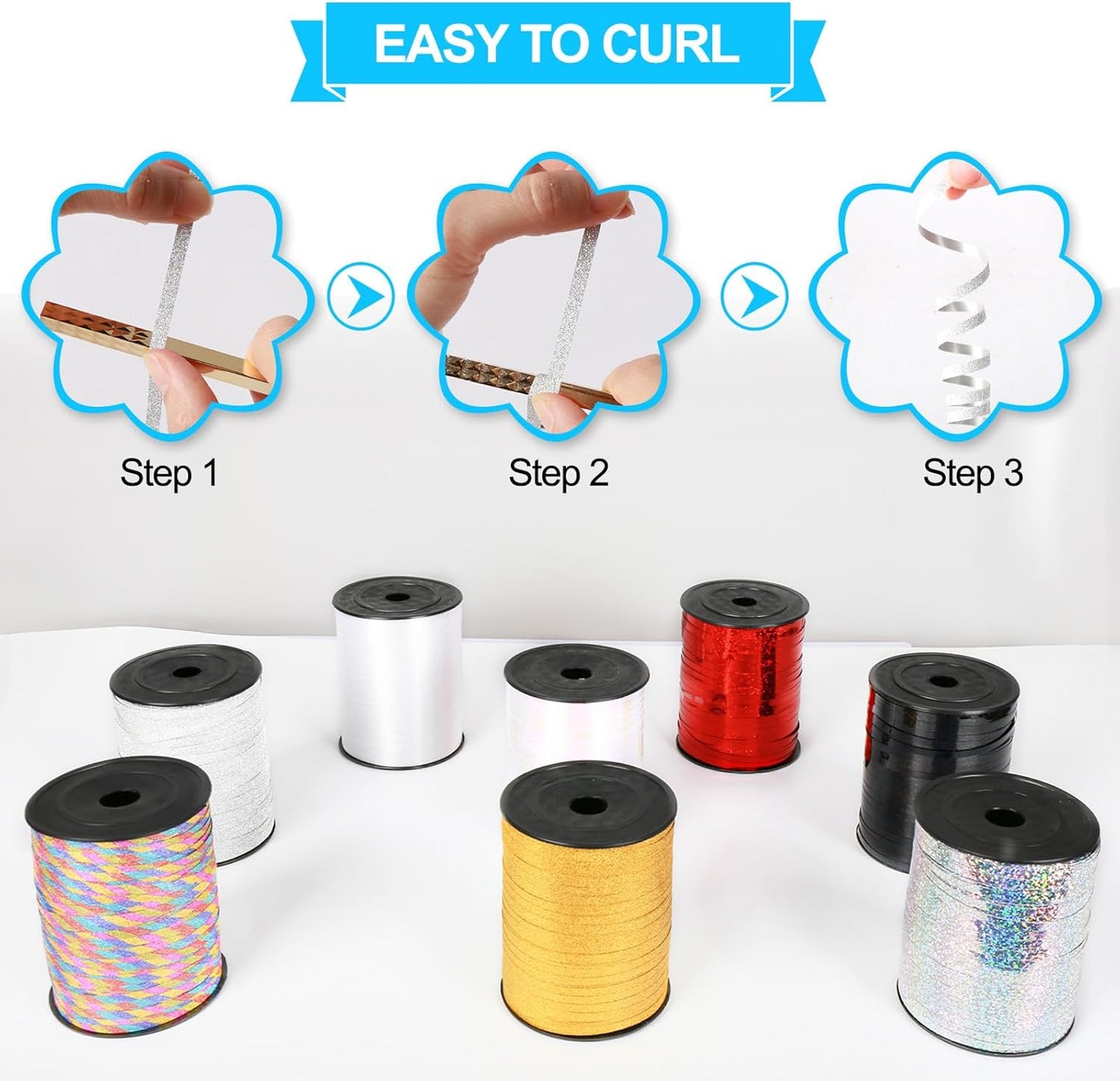 Silver Curling Ribbon, 500 Yard Christmas Glitter Curly Ribbons for Gift Wrapping, Thin Balloon String Ribbon for Balloons Arch, 3/16" Gift Ribbons for Baby Shower, Florist Flower Party Decorations