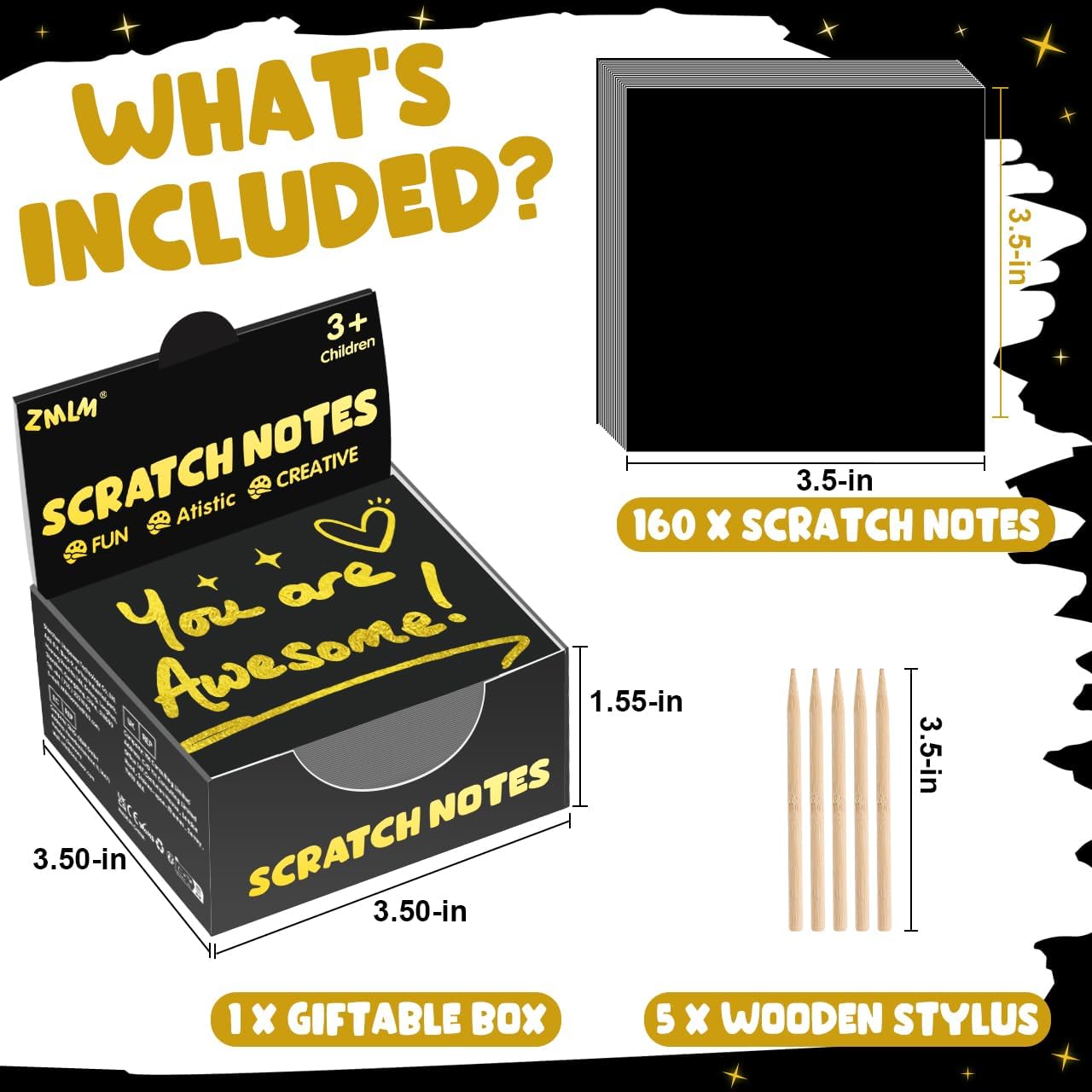 ZMLM 165 Rainbow Scratch Paper Art Crafts Mini Notes Kids Gifts 4 5 6 7 8 9 10 Years Old Girls Boys Students Teens Classroom Prizes School Supplies Birthday Party Travel Toy Activity(Gold)