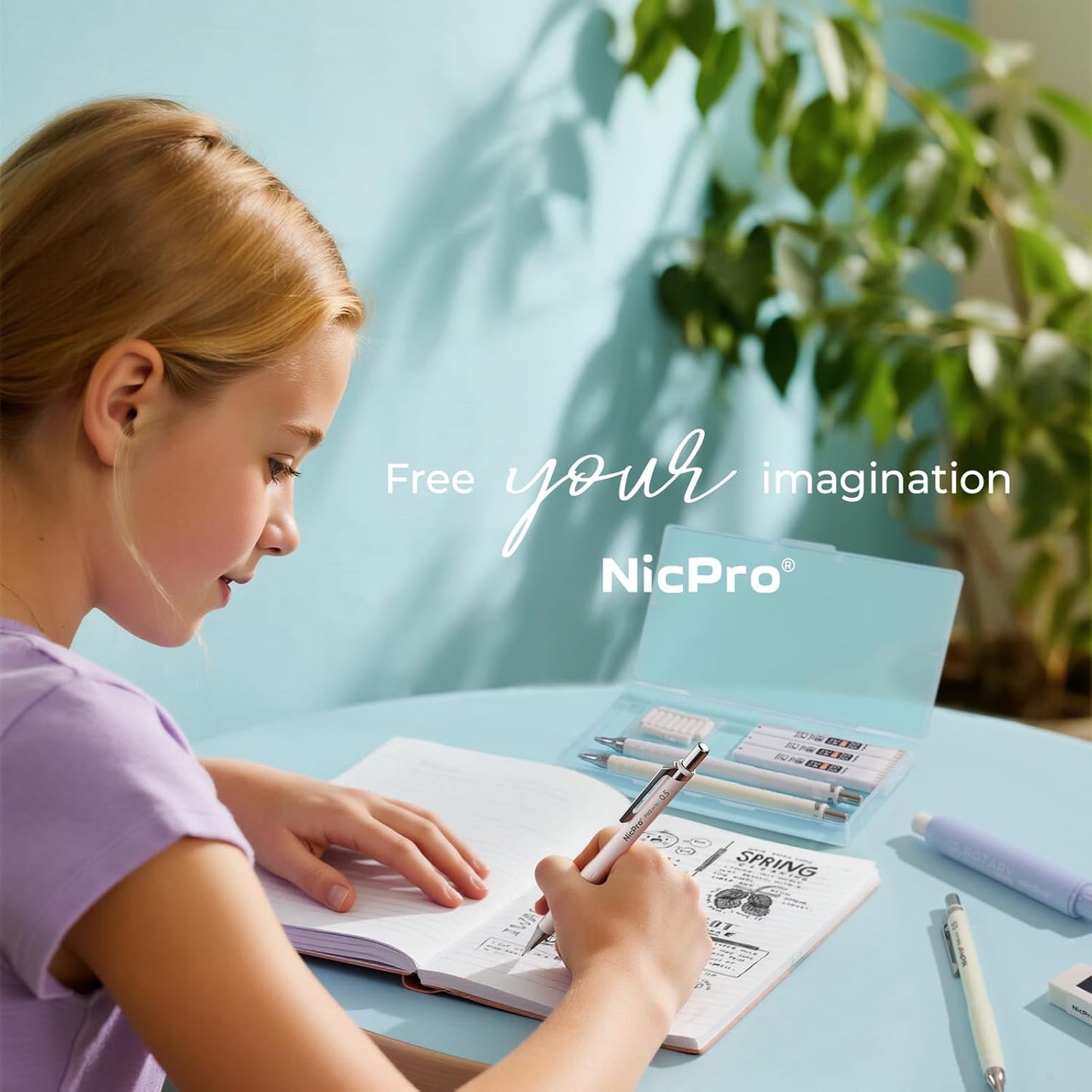 Nicpro Cute Mechanical Pencil Set, 4PCS 0.5mm Pastel Drafting Pencils with 4 Tube HB Lead Refills, 4B Erasers, Rotary Retractable Eraser and Eraser Refill for Writing Sketching Back to School Supplies