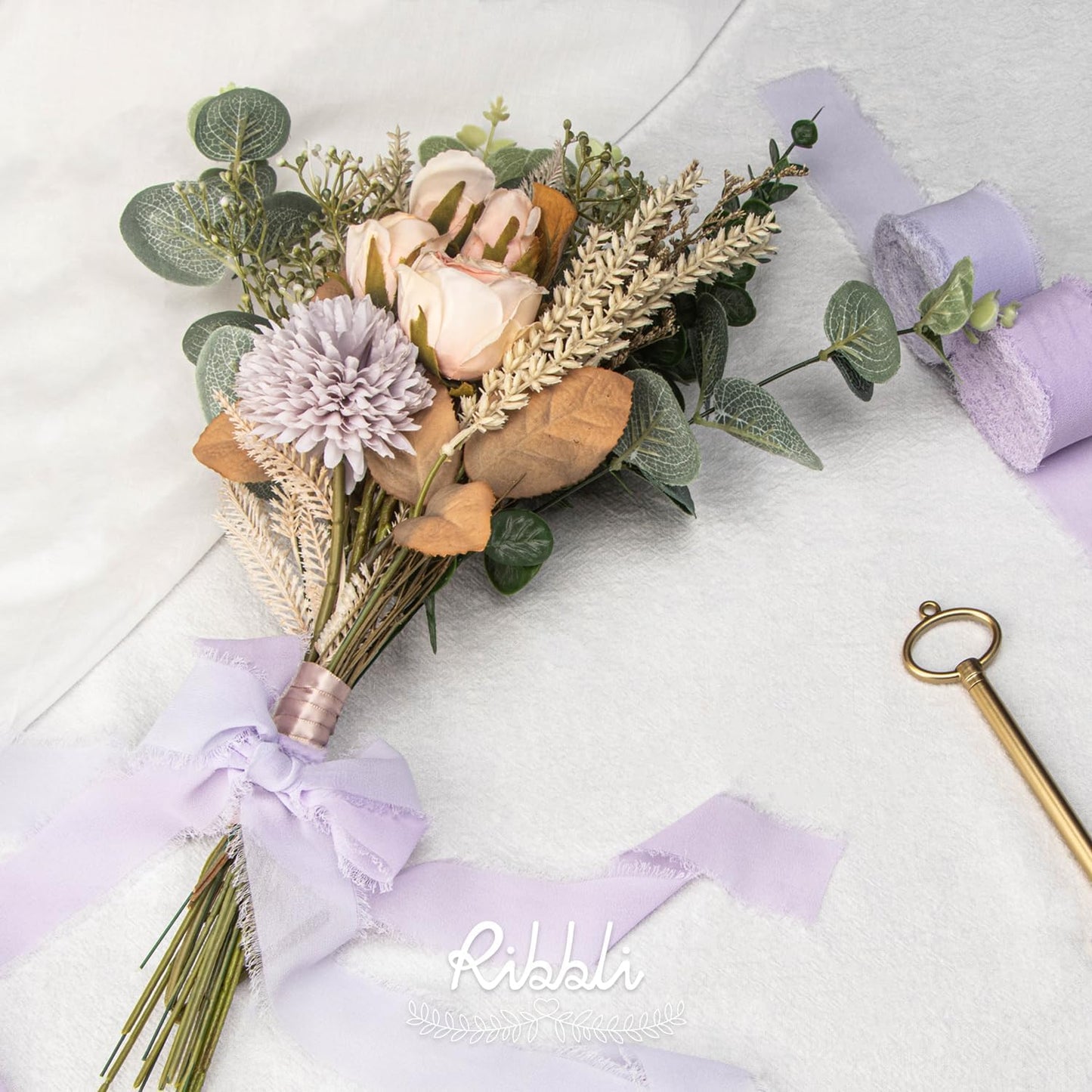 Ribbli Lavender Chiffon Silk Ribbon, 1-1/2 inch x 20 Yard, Handmade Fringe, Light Purple for Wedding Invitations, Bridal Bouquets, Flower Arrangement Decoration