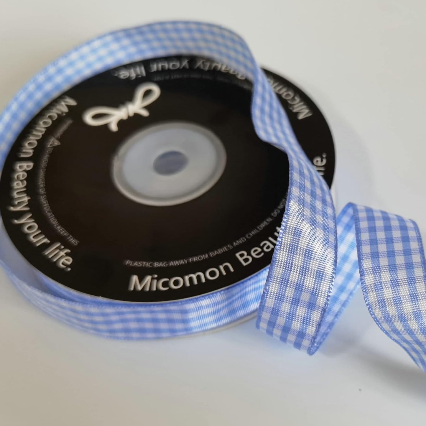 Light Blue Gingham Plaid Checked Ribbon 25 Yard Each Roll 100% Polyester (5/8", Light Blue)
