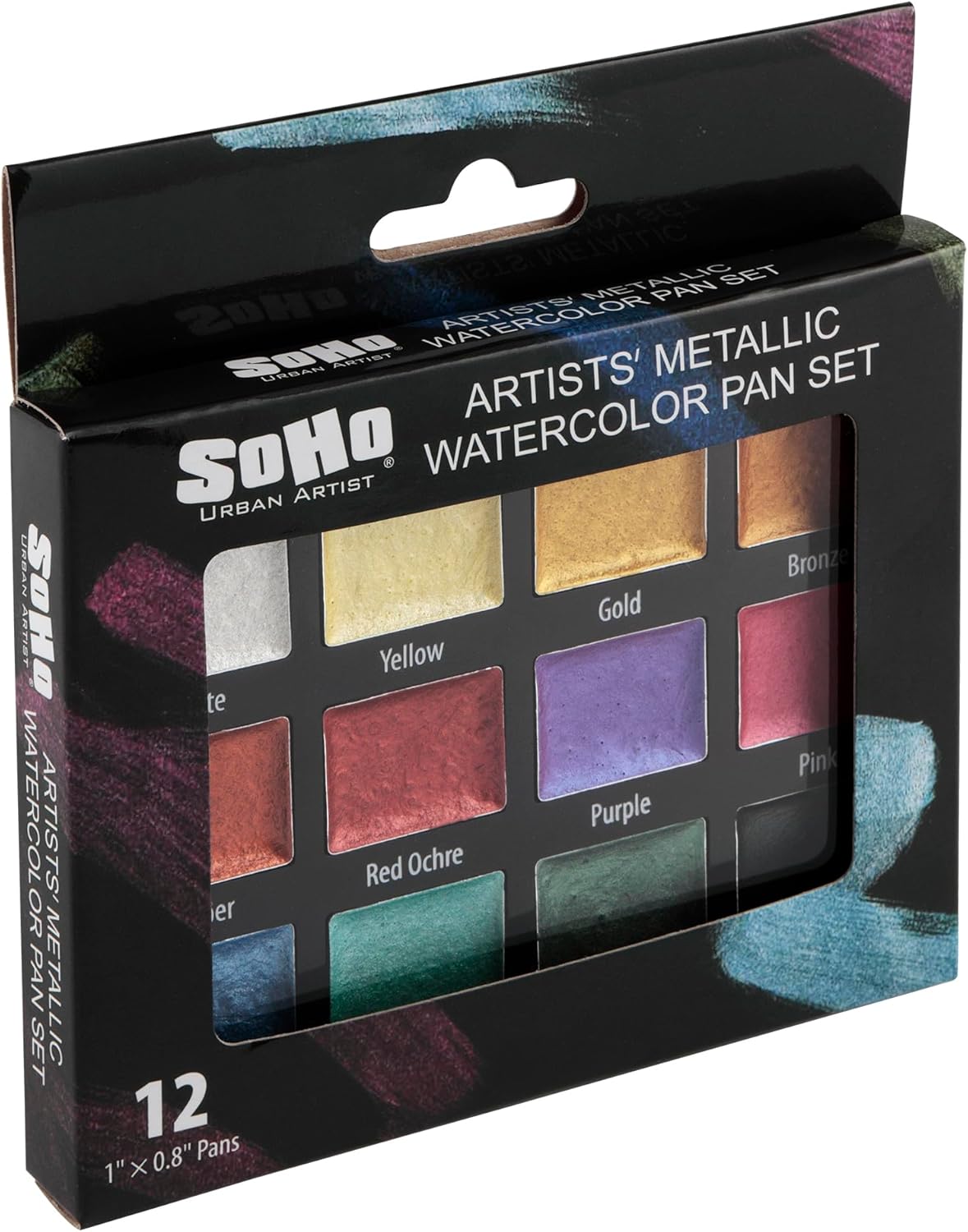 Soho Urban Artist Metallic Watercolors Set – 12 Vibrant Metallic Half Pans in Travel Case – Professional Shimmer Watercolor Paint Set for Artists, Crafters & Mixed Media