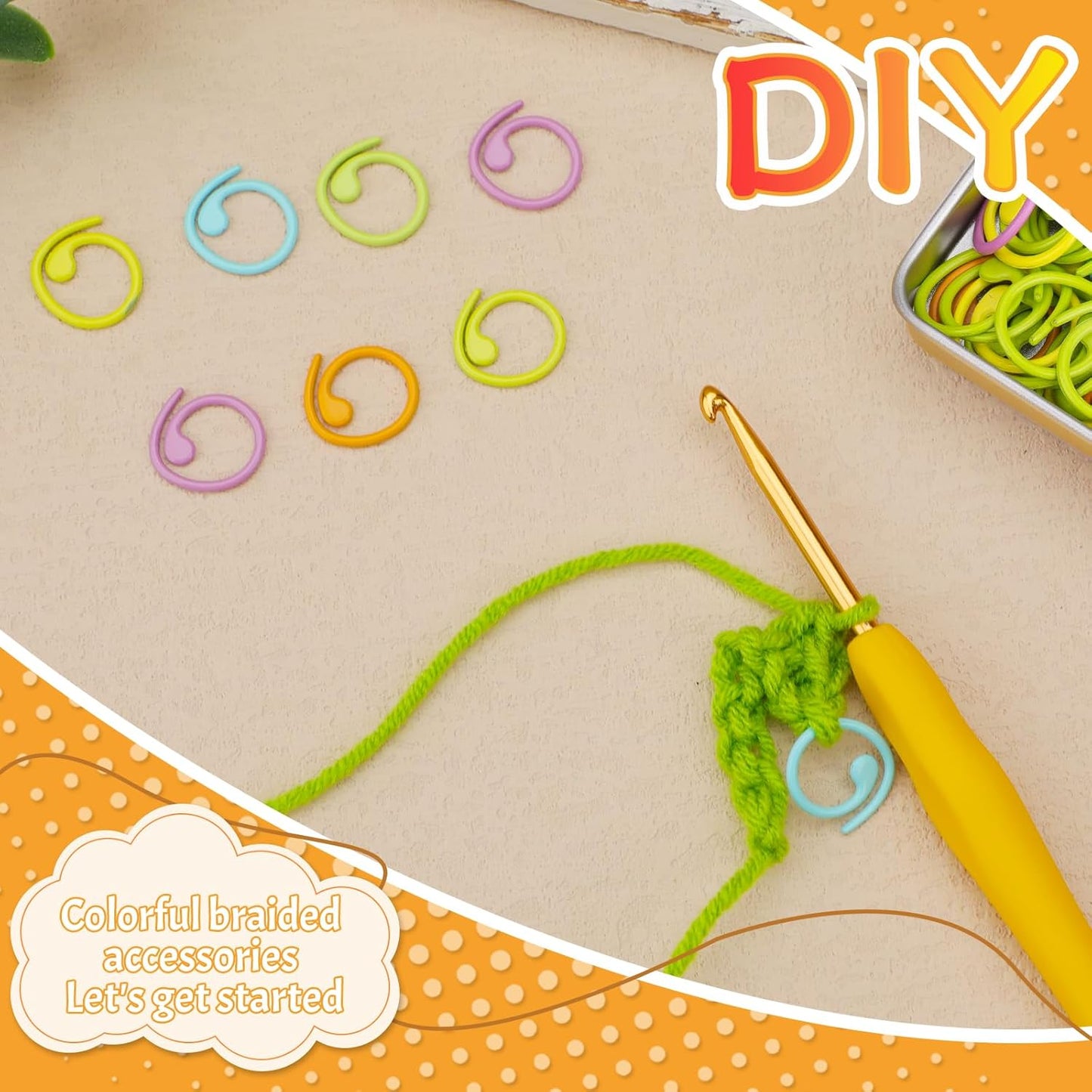 Jmuiiu Metal Stitch Markers, 50Pcs Spiral Metal Colorful Crochet Stitch Markers, Crochet Marker Ring for Knitting Crocheting Clothing Tag DIY Craft Project with Storage Box