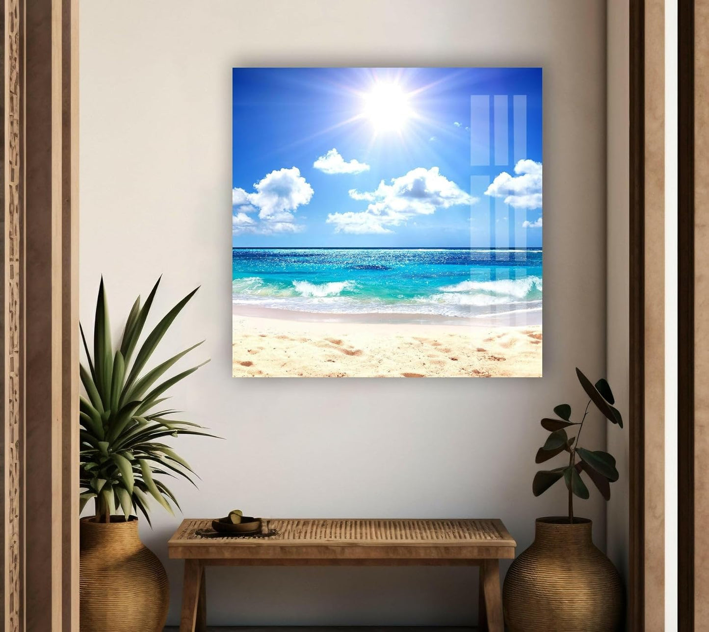 My Photostation.com 20Wx14H'' Summer Beach Landscape Glass Wall ArtTempered Glass Printing Wall Decor Large Wall Art Wall Hangings