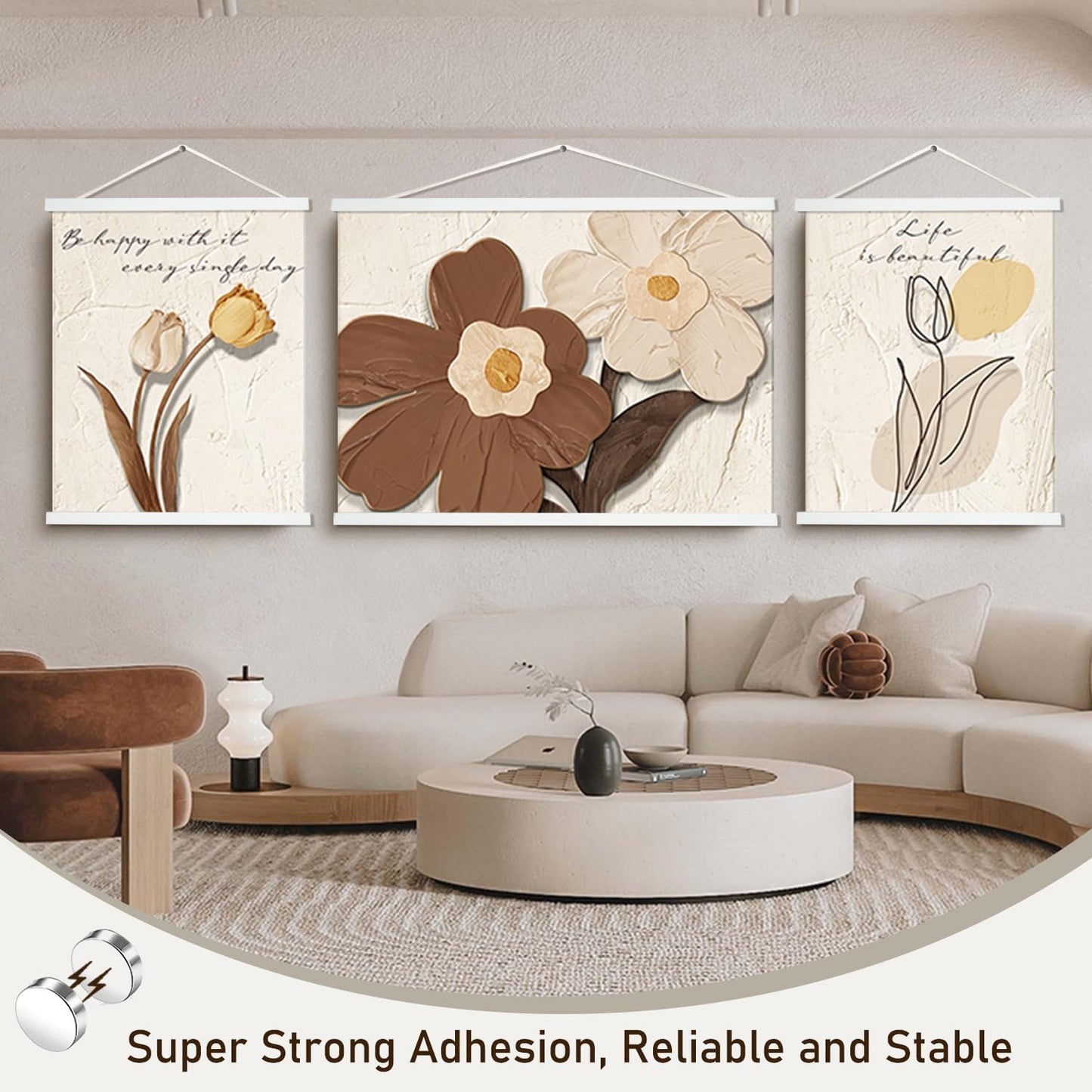 Artmag Magnetic Poster Hanger Frame, 37x45 37x40 37x25 Light Wood Wooden Magnet Canvas Artwork Print Poster Hangers Frames Hanging Kit (White, 37")