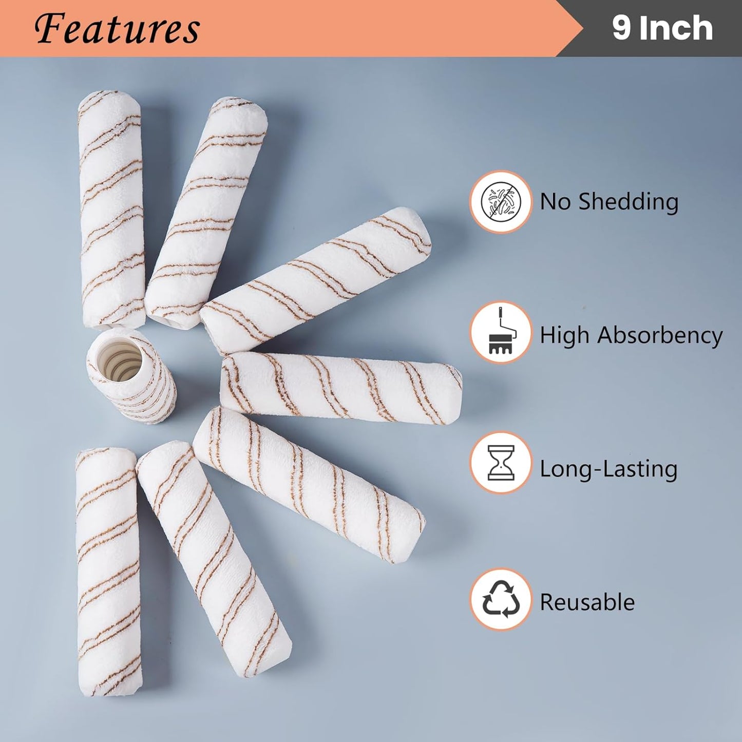 Mister Rui Paint Roller, 12 Pack 9 Inch Microfiber Paint Roller Covers, 10 mm Nap, Paint Rollers for Painting Walls, Washable and Reusable Paint Roller Sleeves, Painting Supplies for House Painting