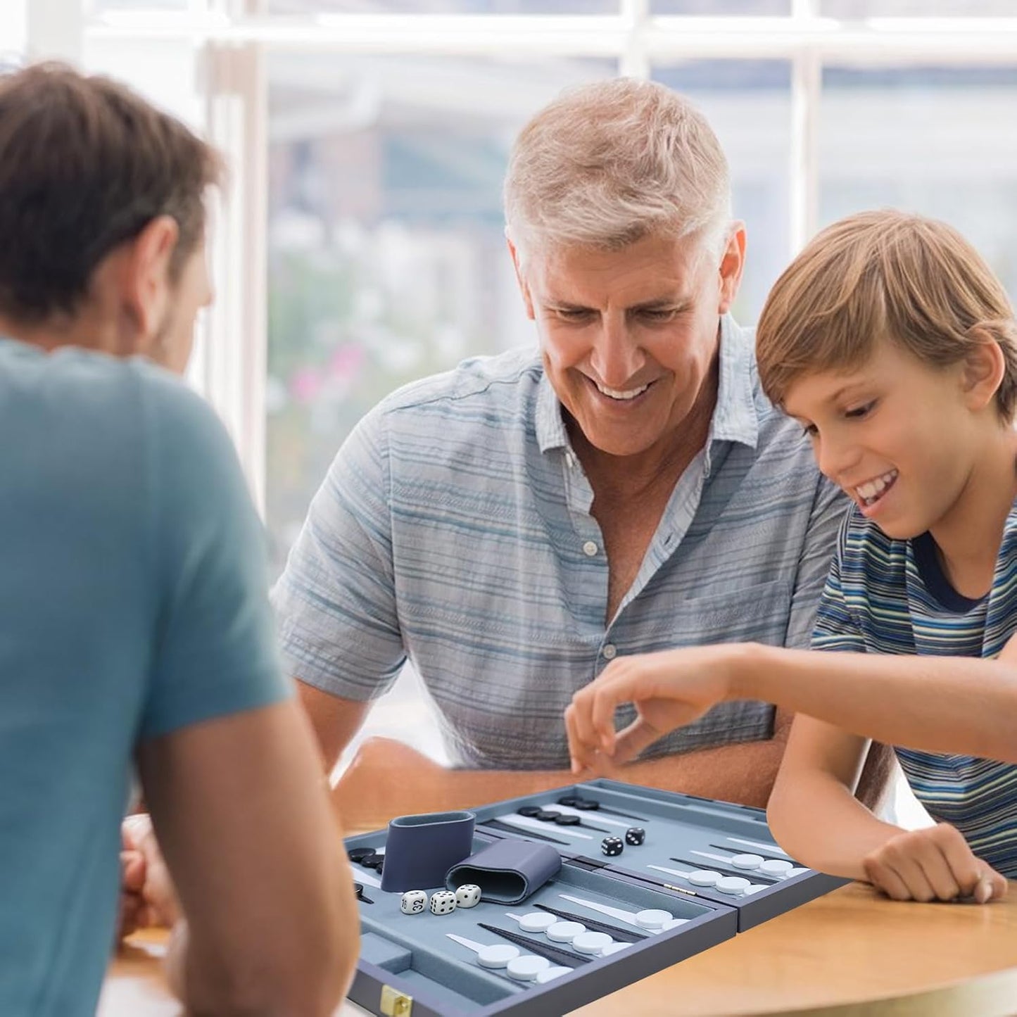 Backgammon Set - Classic Board Game with Premium Leather Case - Portable Travel Strategy Backgammon Game Set for Adults, Kids - Suitable as (18inch, Gray)