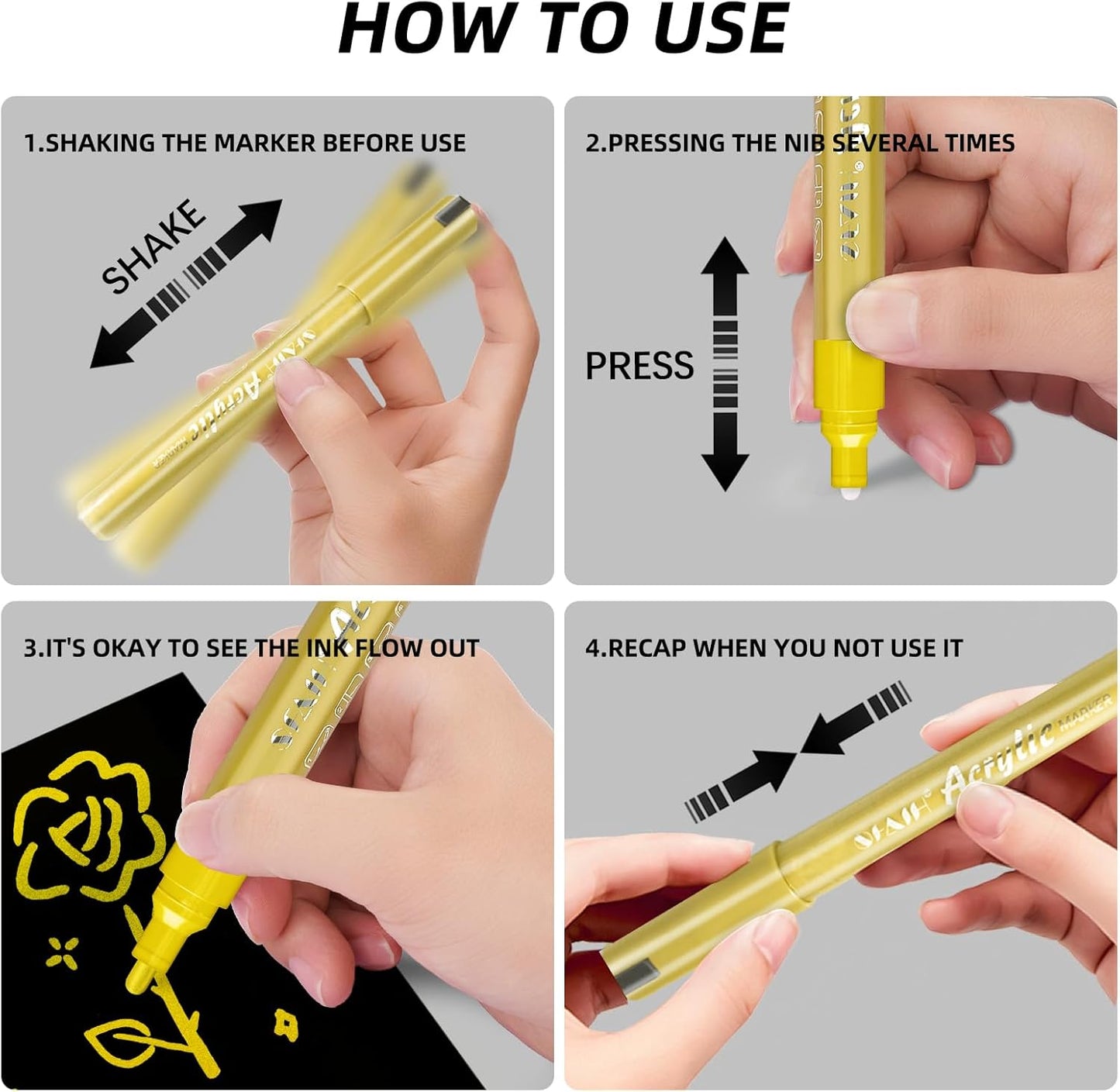 SFAIH Gold & Silver Acrylic Paint Markers - 8 Pack 2-3MM Medium Tip & 0.7MM Extra Fine Paint Pens for Rock Painting, Wood, Metal, Fabric, Plastic, Canvas, Glass, Ceramic, Diy Crafts