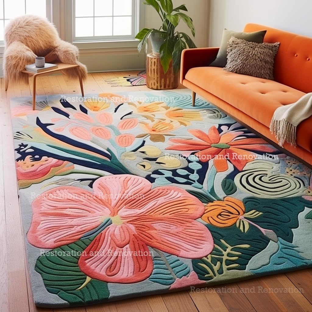 Handmade Wool Floral Area Rug for Living Room | Elegant Flower Garden Design, Soft, Thick and Durable | Bedroom, Dining Room & Home Decor Carpet (2.6' x 8', Floral D)