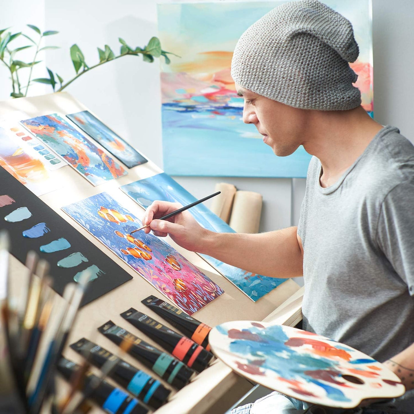 Arteza Metallic Acrylic Paint, Set of 8 Classic Elements Colors 4.06oz Tubes, Rich Pigments, Non Fading, Non Toxic Paints for Artists & Hobby Painters, Art Supplies for Canvas Painting & Crafts