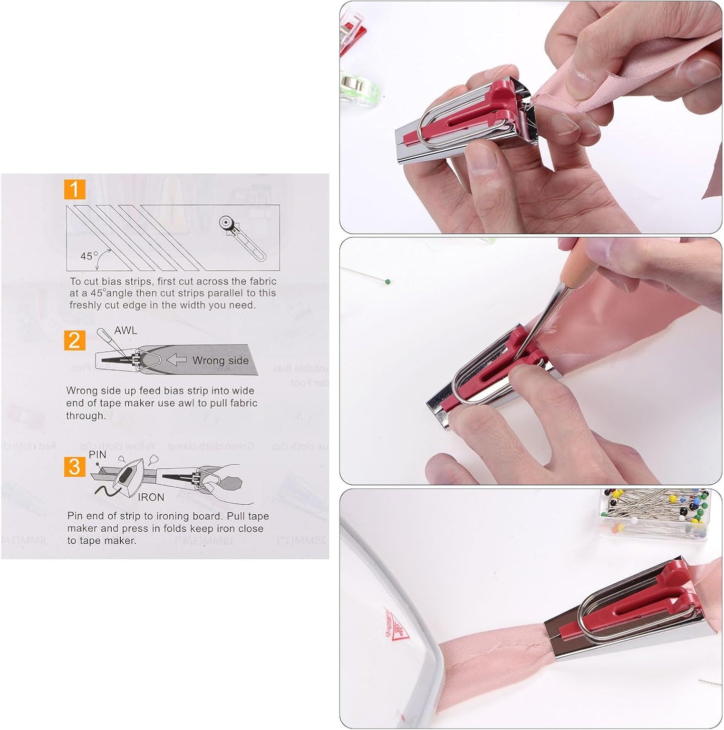 HARFINGTON Bias Tape Maker Kit 18mm Single and Double Fold Fabric Bias Binding Maker Sew Tool for Fabric Quilting Sewing Crafting DIY, Red