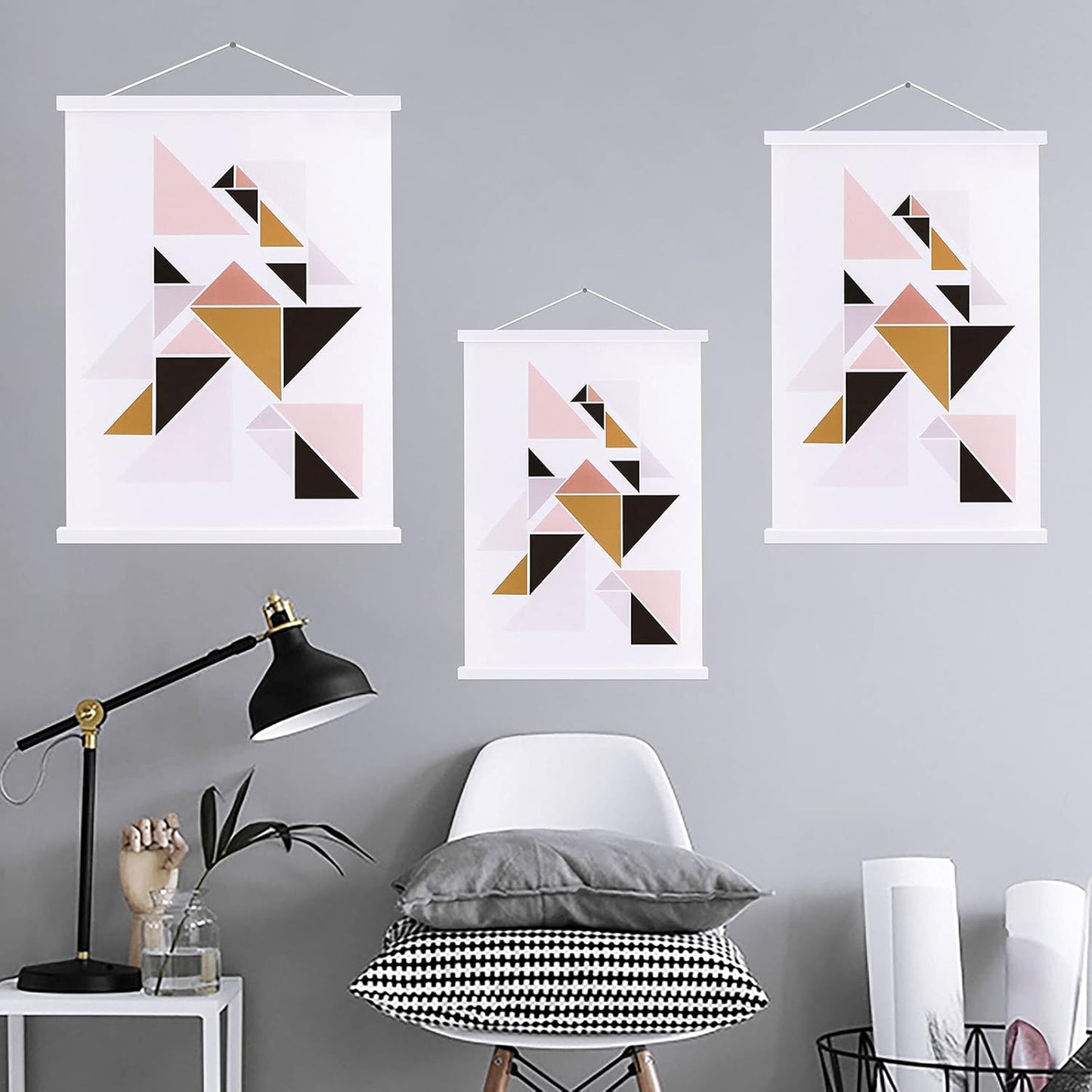 Ywlake Magnetic Poster Hanger, 17x24 17x11 17x22 Poster Frame Wood Wooden Magnet Print Posters Dowel Scroll Hanger Hangers Hanging Kit for Walls Map Canvas Artwork (White, 17")