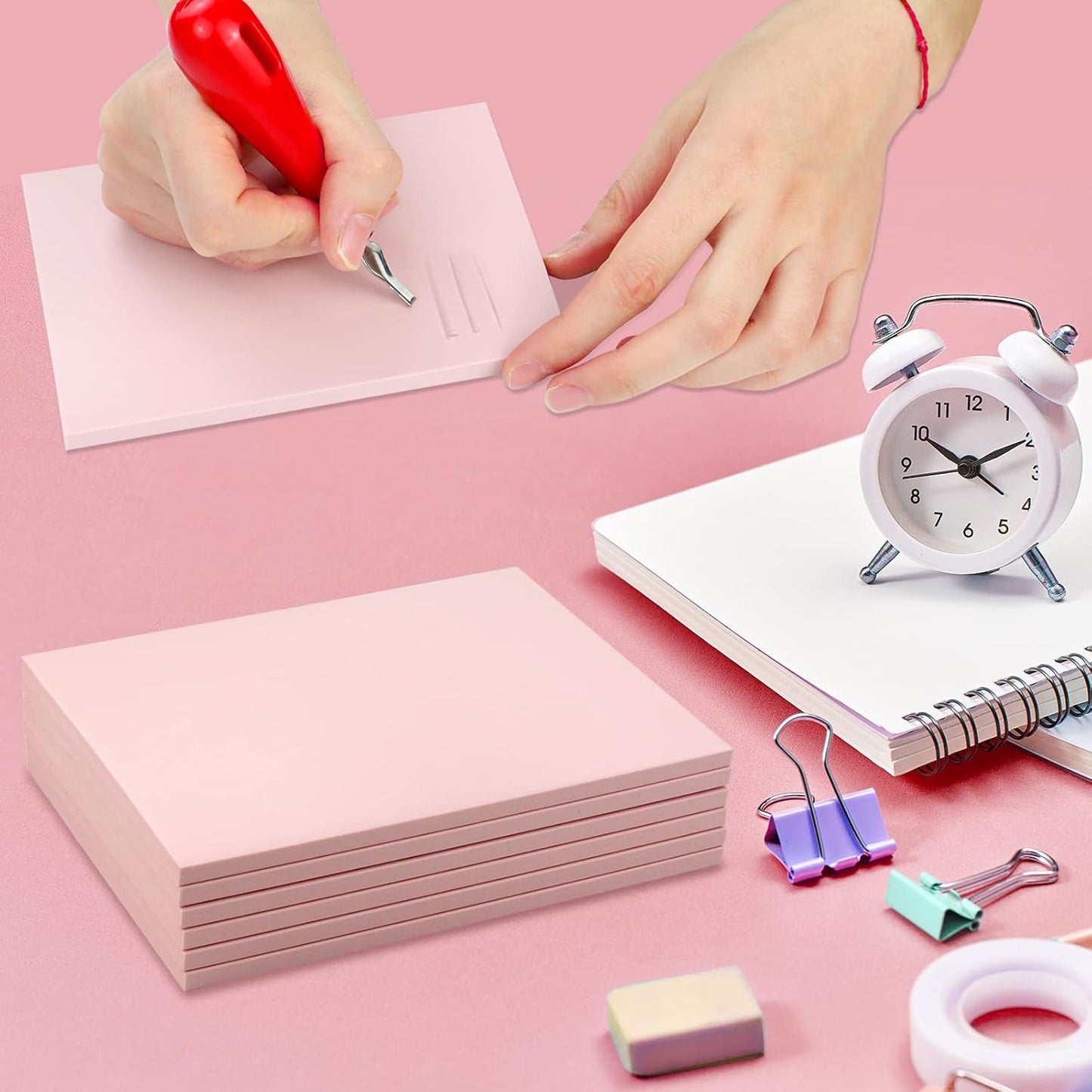 6 Pack 8"x6" Pale Pink Rubber Stamp Carving Blocks Rubber Carved Brick Soft Rubber Linoleum Block for Craft Project