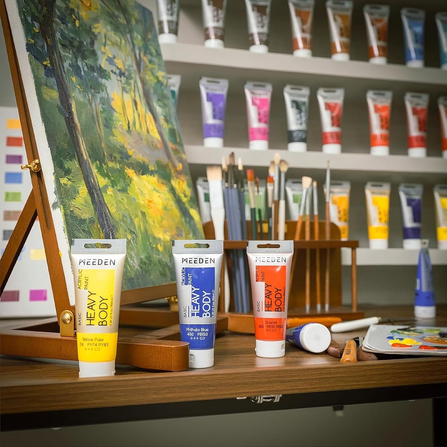 MEEDEN Heavy Body Acrylic Paints: Satin Finish Acrylic Paint for Halloween Pumpkin Painting - 100ml/3.38oz 8 Primary Colors Thick Basic Art Paint Tubes for Pumpkin Decoration