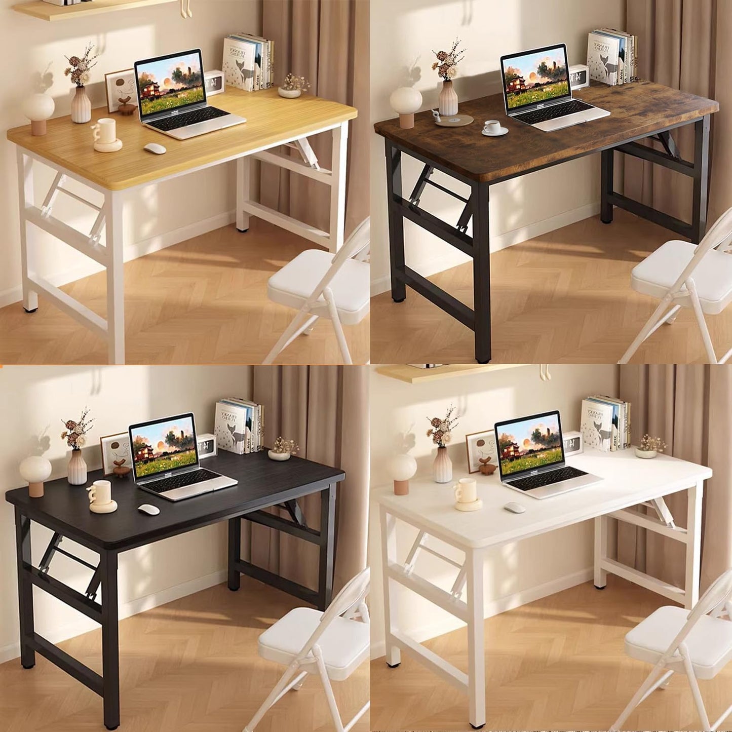 31.5 Inch Foldable Desks for Small Spaces,Foldable Desk No Assembly,Small Table for Bedroom,Teak.