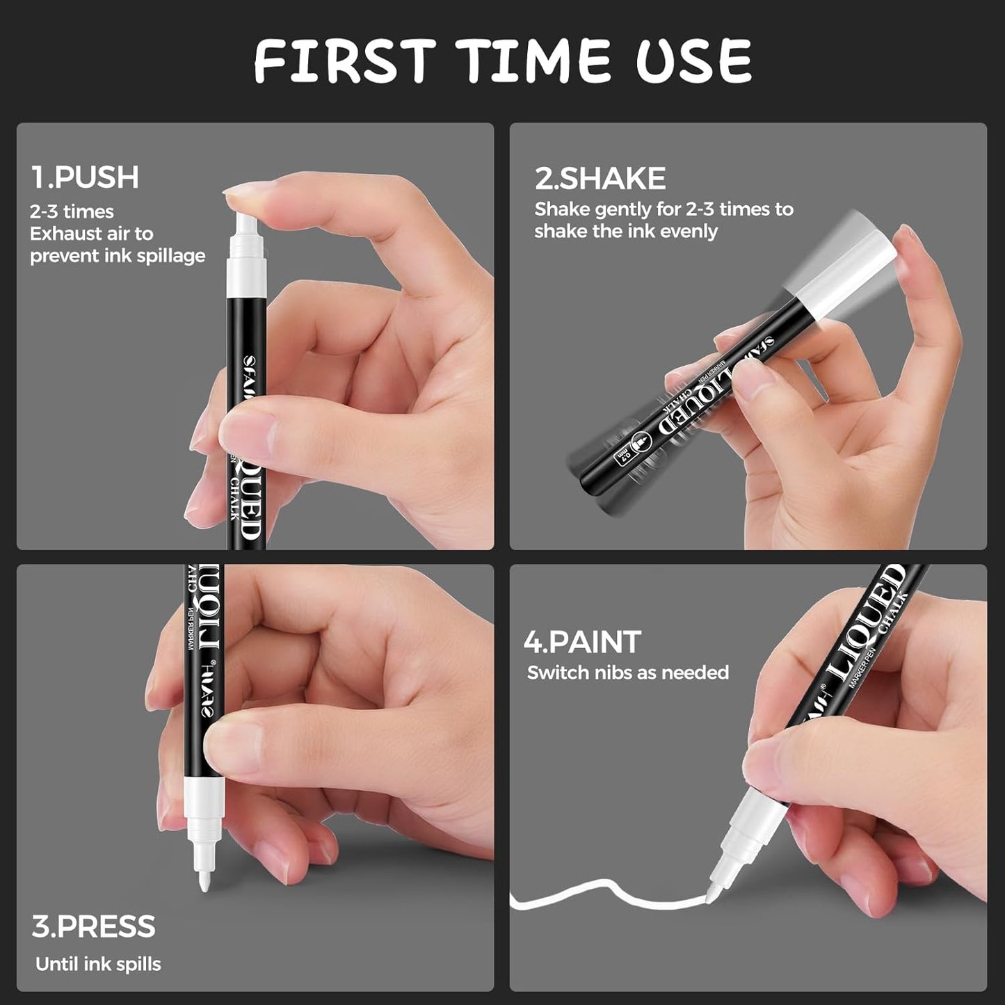 SFAIH Chalk Markers for Blackboard - White 6 Pack 0.7mm Fine Tip, Wet Erase Liquid Chalk Marker for Blackboard, Menu, Bistro, Signs, Windows, Glass, Food Labels, Dust-Free, Non Toxic