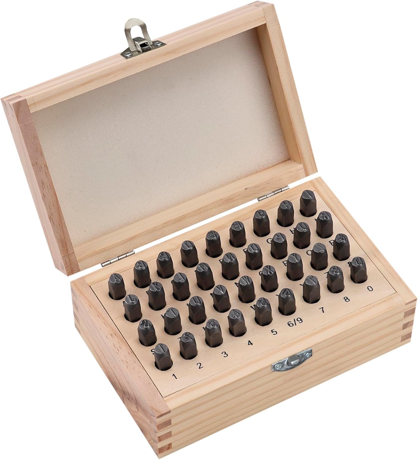 HimaPro Letter and Number Stamp Set 36pcs 40Cr Alloy Steel Metal Stamp Number & Letter Punch Set in a Wooden case (6mm 1/4 Inch)