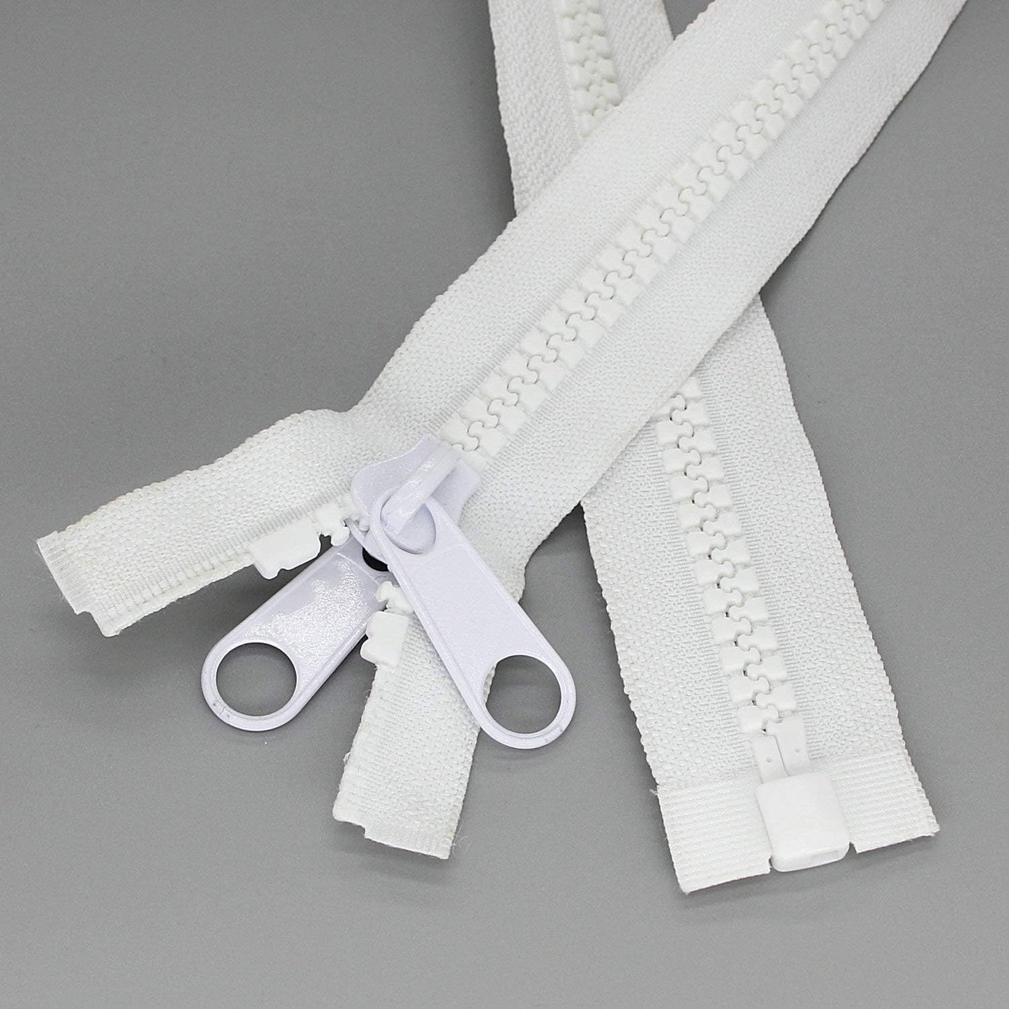 Leekayer 2PCS #10 48 Inch Heavy Duty Zippers for Sewing Separating Large Plastic Zippers White Tape with Double Pull Tab Slider, Sleeping Bag, Boat, Canvas, Cover, Trampoline, Dog Bed,Tent (48" 2pcs)