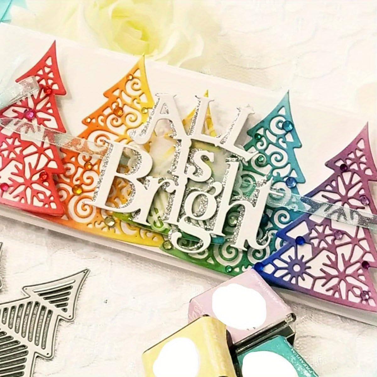 Lapoo Festivals Metal Cutting Die for Scrapbooking - Durable, Cut Stencils for DIY Scrapbook Photo Album Decorative Paper Card, Card Making Supplies, Embossing (A Christmas Tree Set 5.5 x 3.5 in)