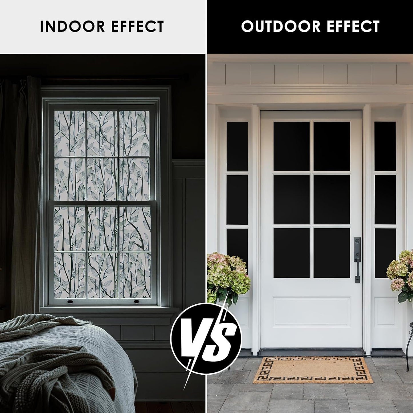 Leaf Pattern Window Tint with Installation Tools, Blackout Window Cover, Sun Blocking Window Tint for Home (Full Blackout Opaque, 17.7'' x 118.1'')