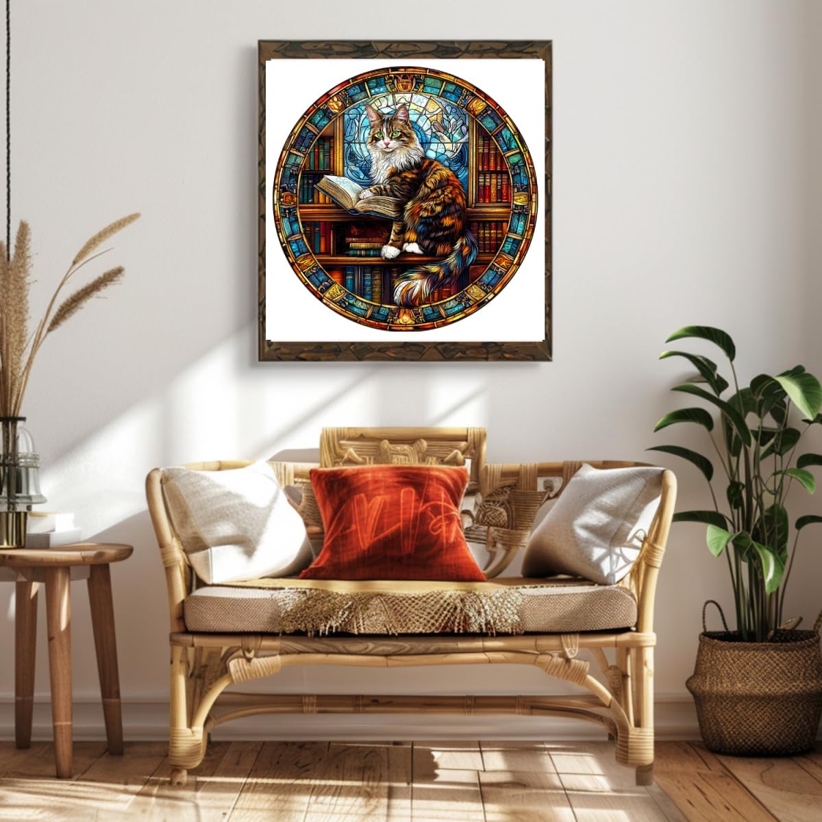 Wooden Puzzles Adults, Maine Cat Library Wooden Puzzles 300 Pieces, Unique Animal Shaped Wood Challenging Jigsaw Puzzles Gifts for Adults, 13.4x13.4in