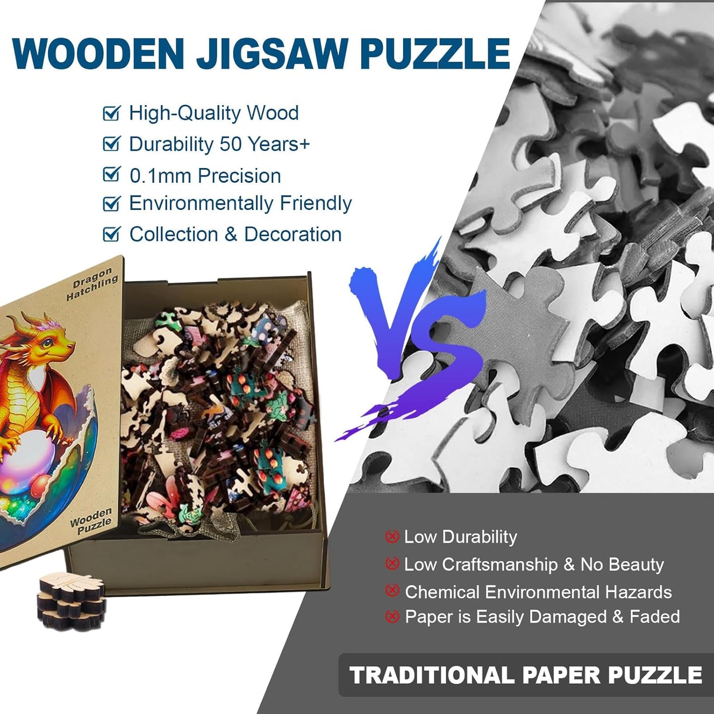 Wooden Jigsaw Puzzles for Adults and Kids, Dragon Hatchling 200 Piece Unique Shaped Puzzle, Family Game and Creative Wooden Puzzle Gift, Wall Art Decor