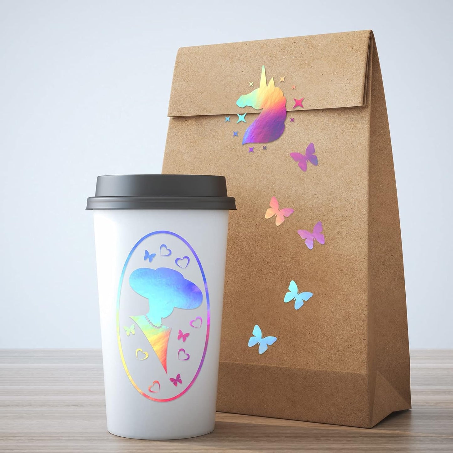 Outus 24 Sheets Holographic Sticker Paper Holographic Laminate Sheets Transparent Overlay Lamination Sticker Self Adhesive Vinyl Film A4 Size, 8.25 x 11.7 Inches(Laser Style)