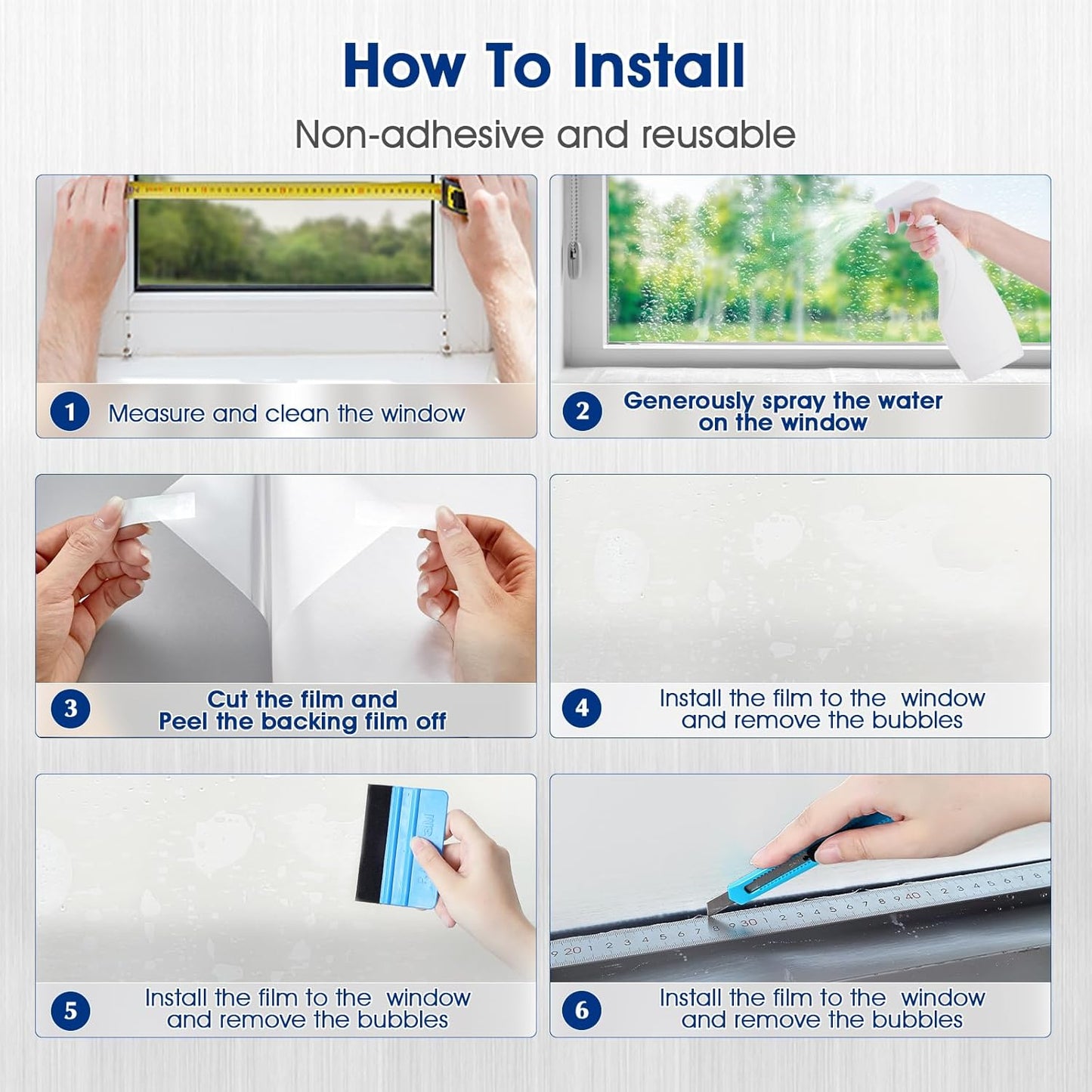 Privacy Window Film Static Cling, Frosted Glass Decorative Window Film with 96% UV Blocking, Non-Adhesive Removable Window Cling for Home Office Bathroom, 47.2 x 157.4 Inches, White