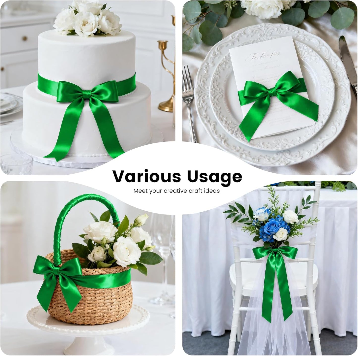 1-1/2 Inch 25 Yards Satin Ribbon Green, Solid Color Fabric Ribbon for Gift Wrapping, Wedding, Polyester Gift Ribbon for Birthday Party Decoration, Craft, Hair, Floral, Sewing