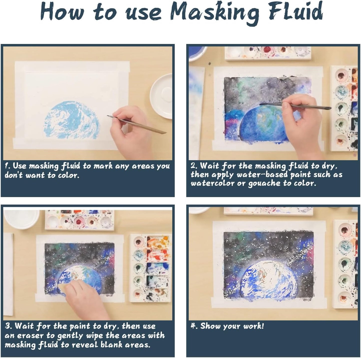 Masking Fluid for Watercolor Painting - 120ml White with a Paintbrush and Eraser - Art Masking Fluid Pen Watercolor Medium Art Supplies for Artists