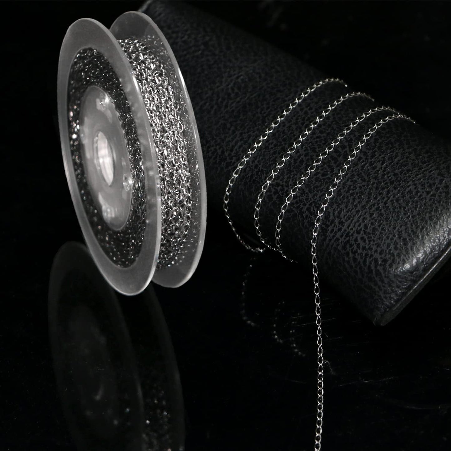 Jishi 33ft Twisted Cable Chain 2mm Silver Stainless Steel Link Chain, Jewelry Making Supplies Necklace Bracelet Extender, DIY Craft Earring Findings, Metal Link Chain Roll w/Lobster Clasps, Jump Rings